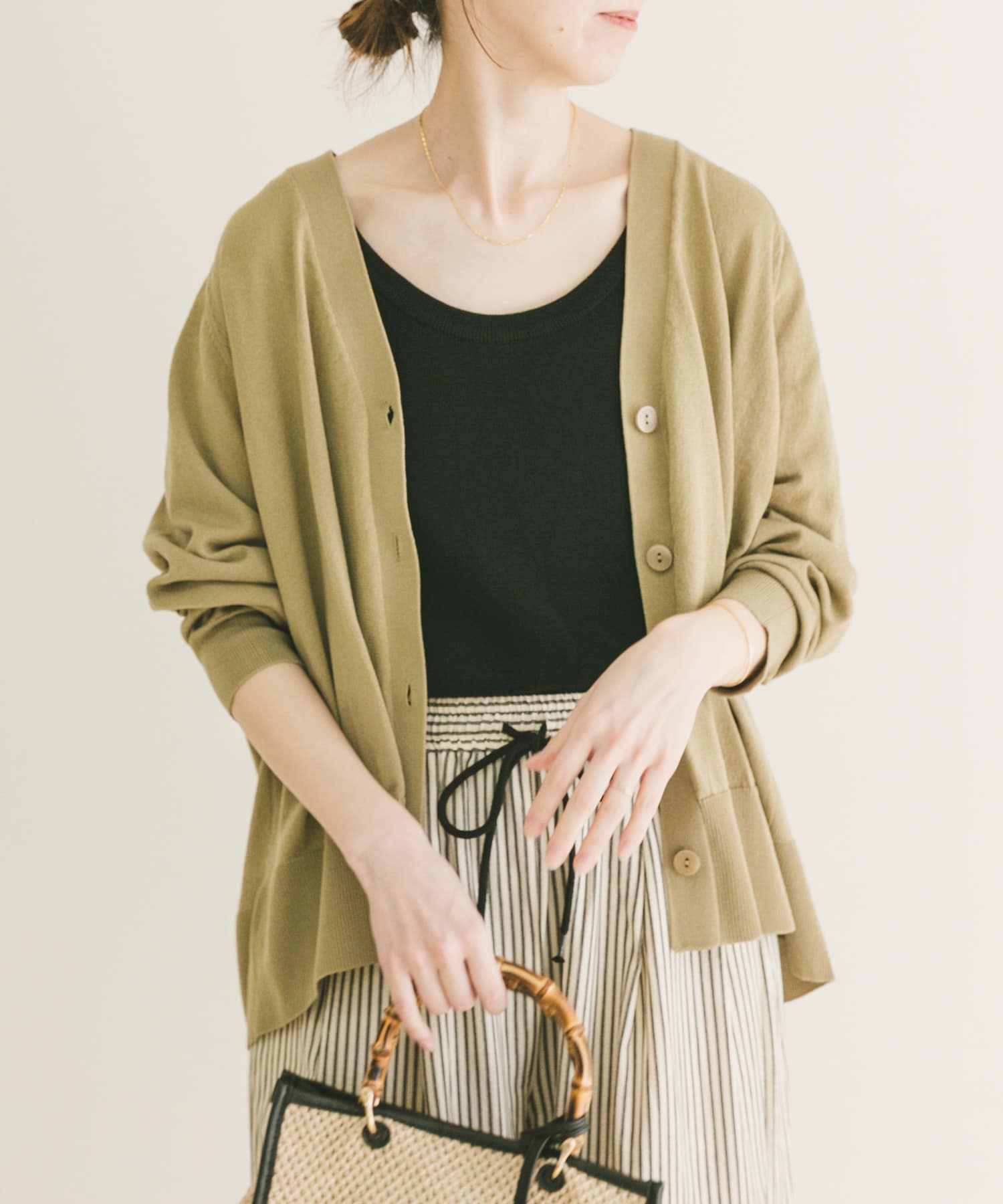 『UVカット/洗濯可』Vネックオーバーカーディガン(楽着シリーズ)