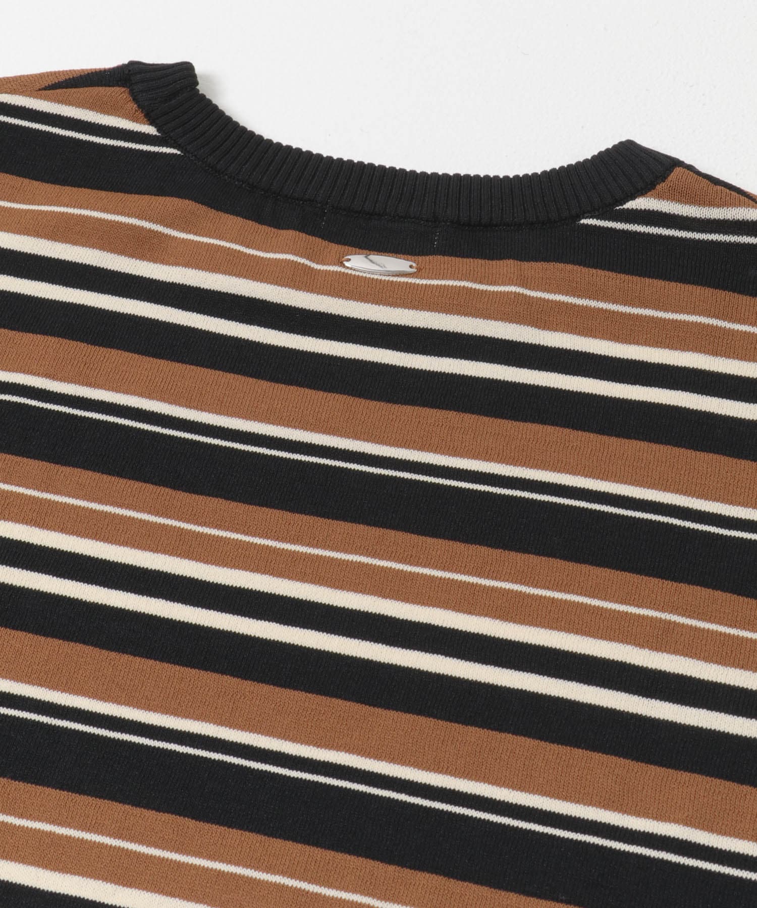 マルチボーダー半袖ニット BRN Free