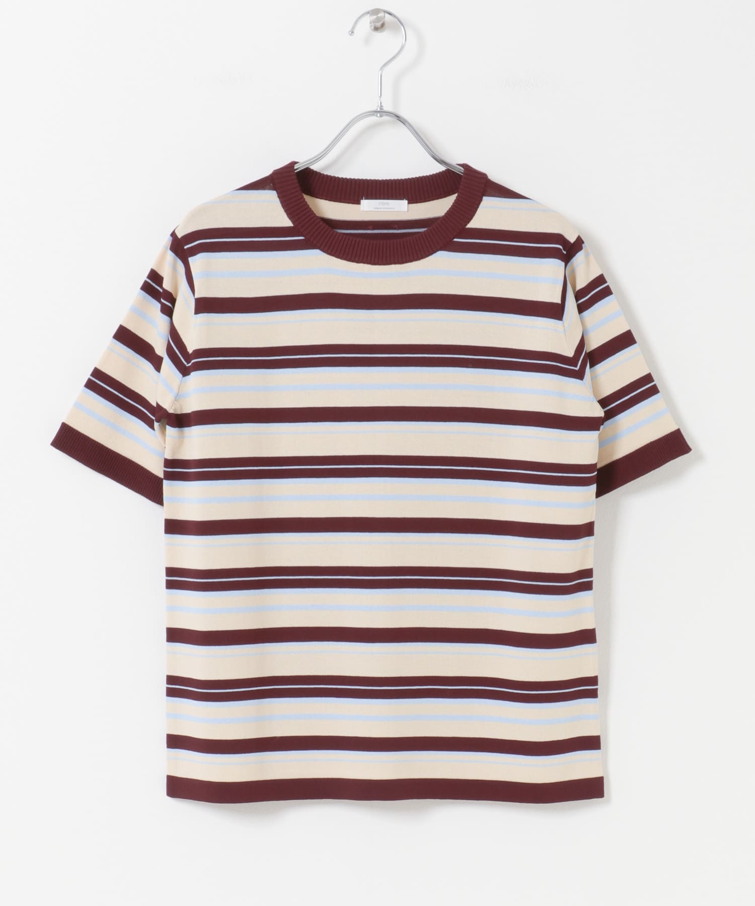 マルチボーダー半袖ニット WHT Free