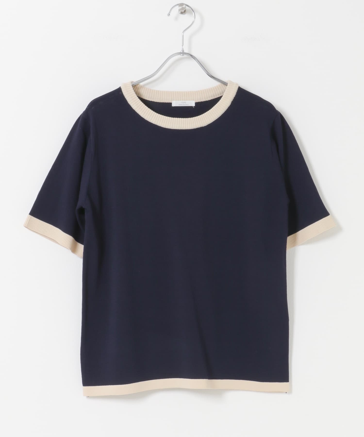 マルチボーダー半袖ニット NVY Free