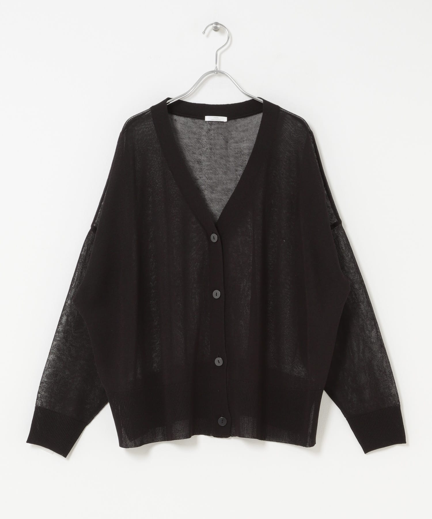 シアーVネックニットカーディガン BLK Free