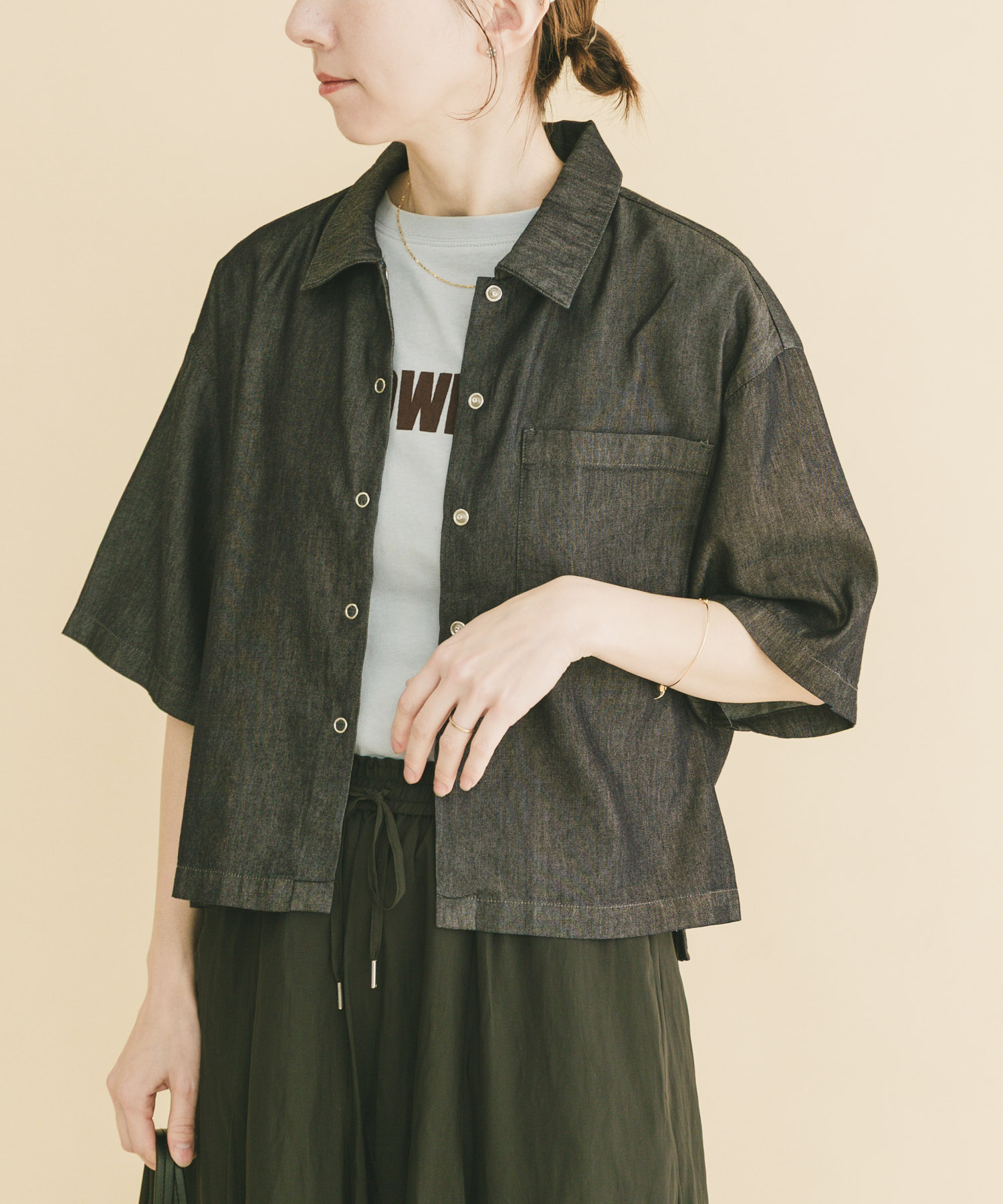 レーヨンデニム半袖シャツ