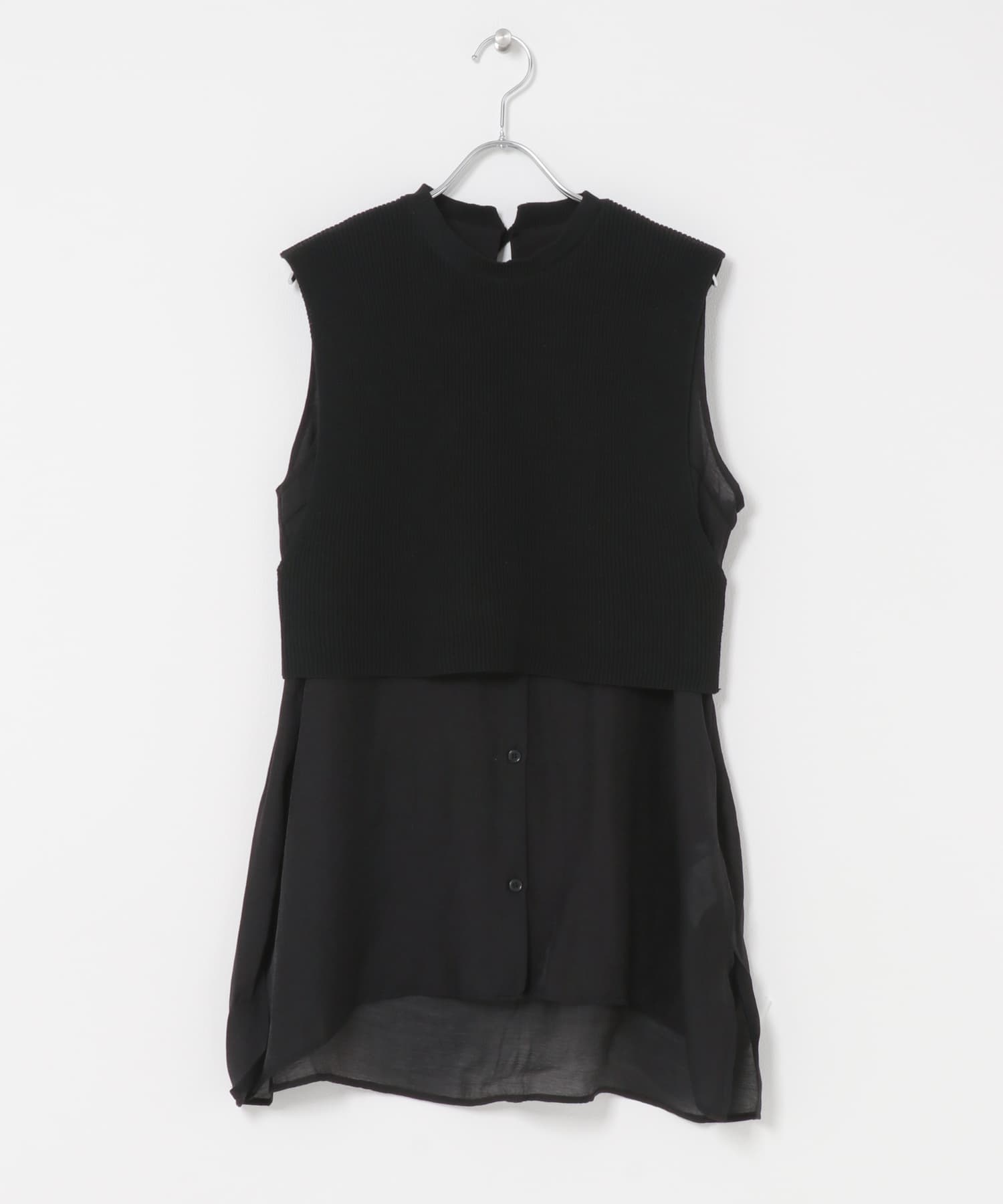 ノースリーブニットドッキングシャツ BLK Free