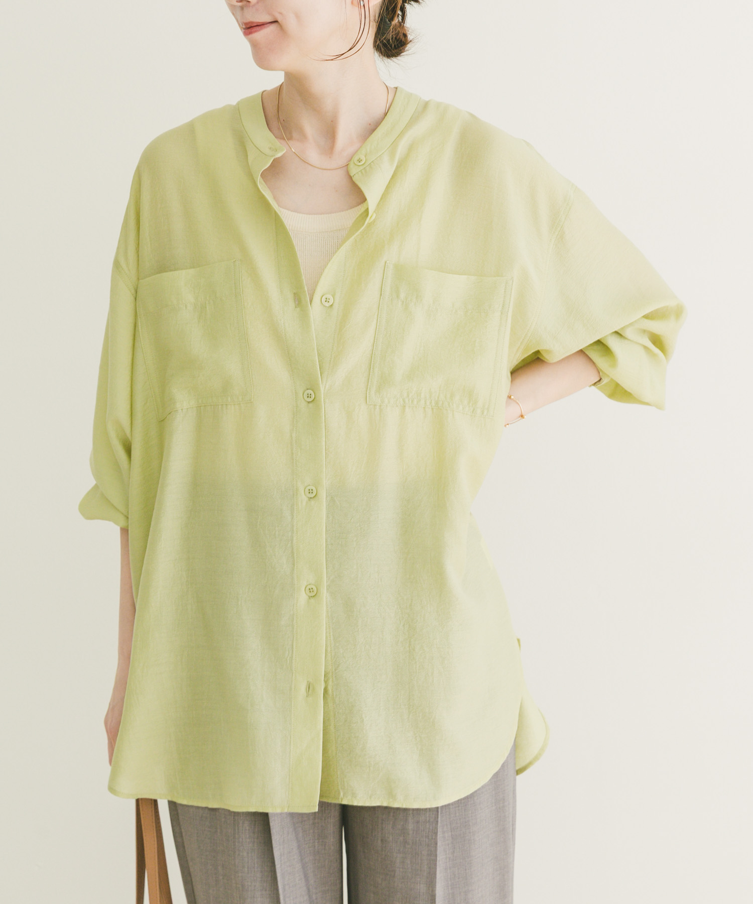 シアーバンドカラーシャツ