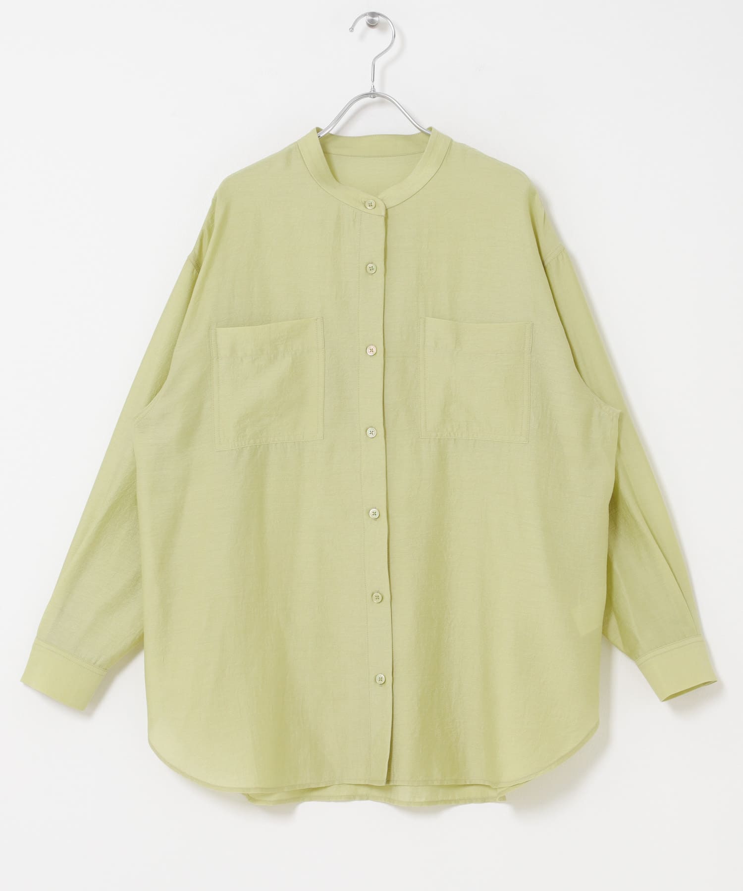 シアーバンドカラーシャツ L/GRN Free