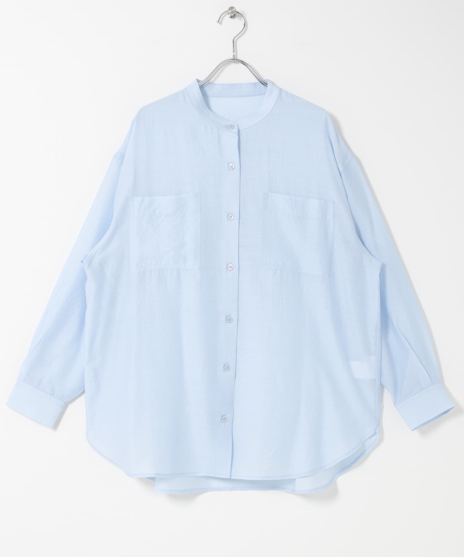 シアーバンドカラーシャツ BLU Free