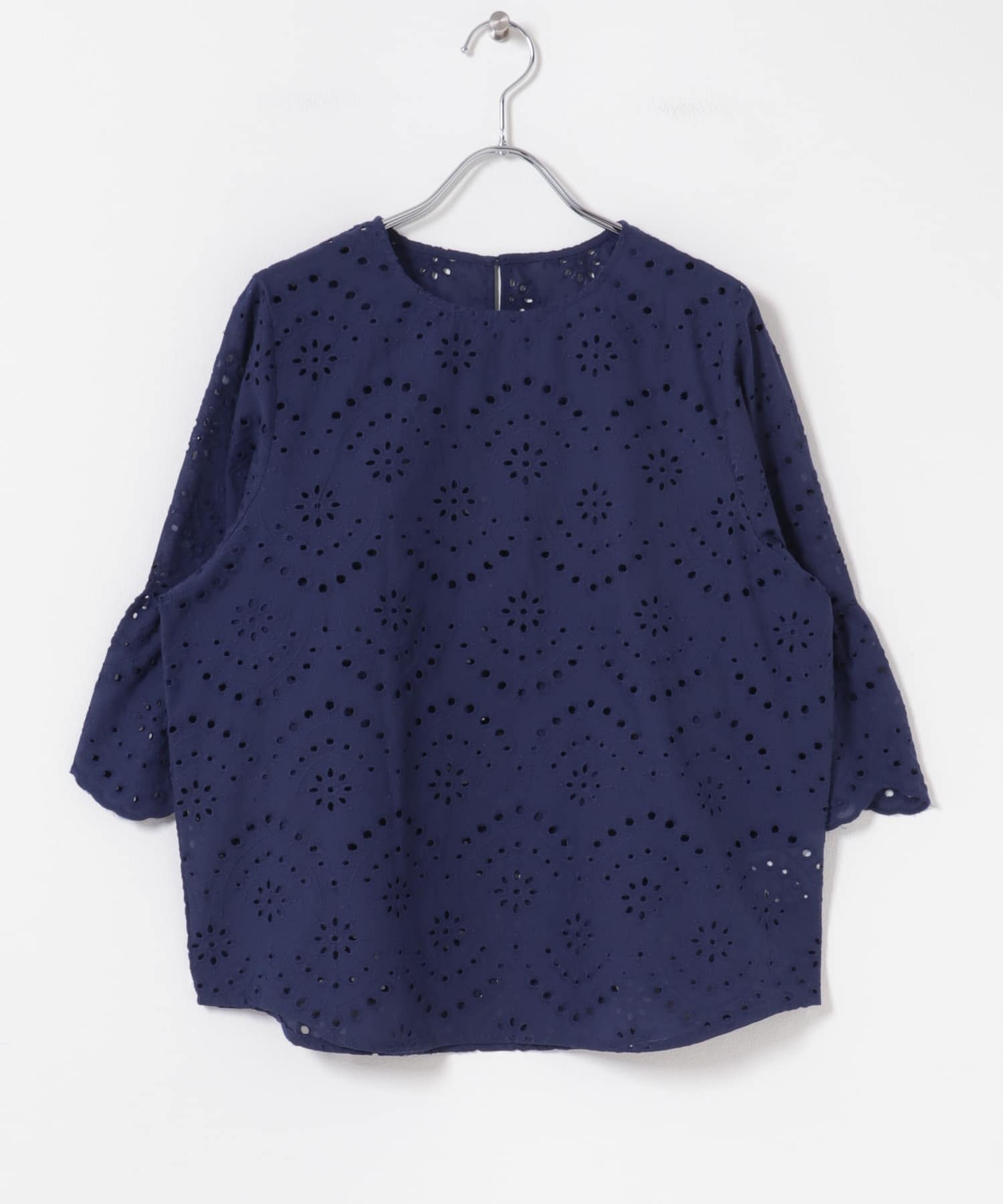 スカラップスリーブレースブラウス BLU Free