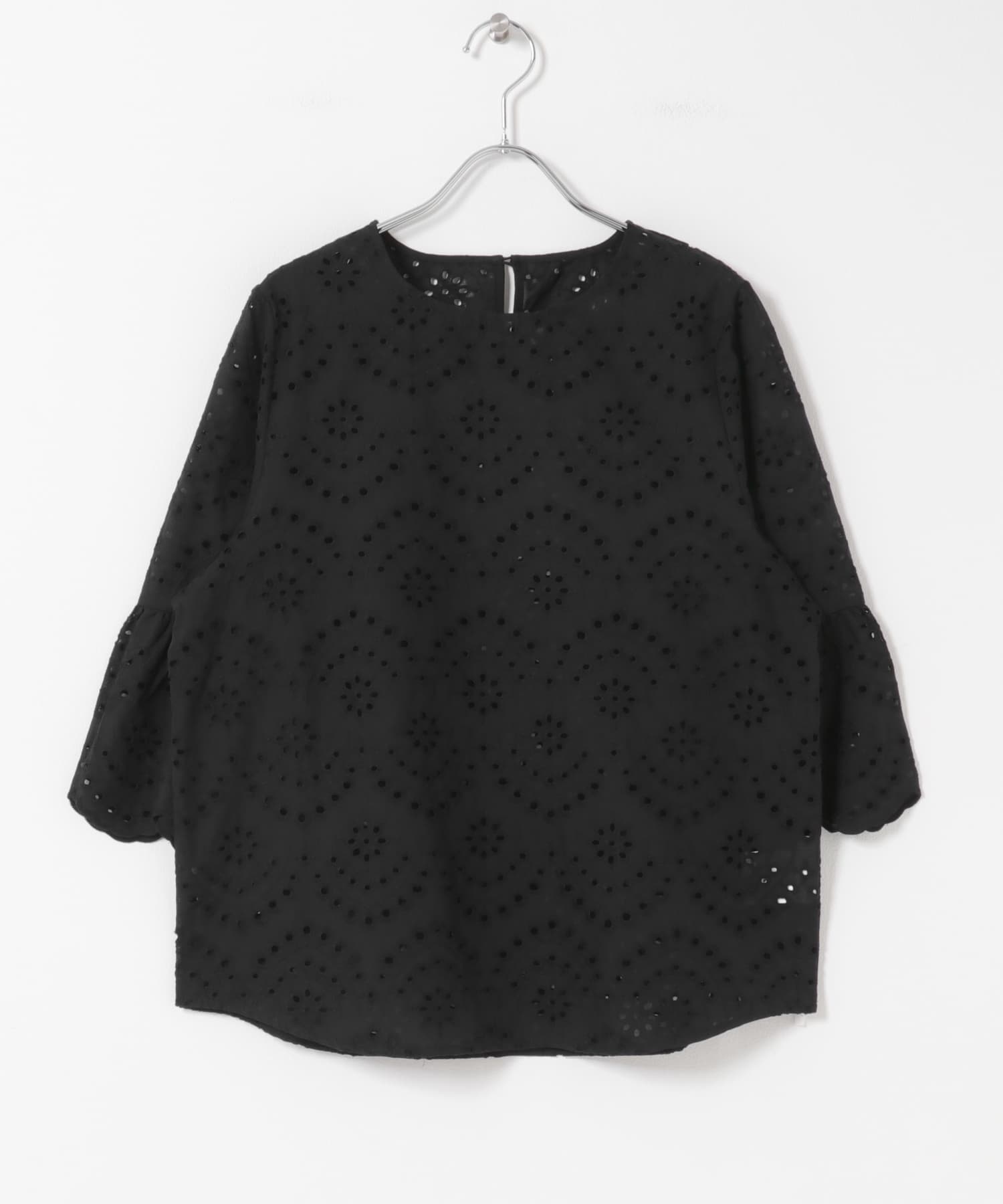 スカラップスリーブレースブラウス BLK Free