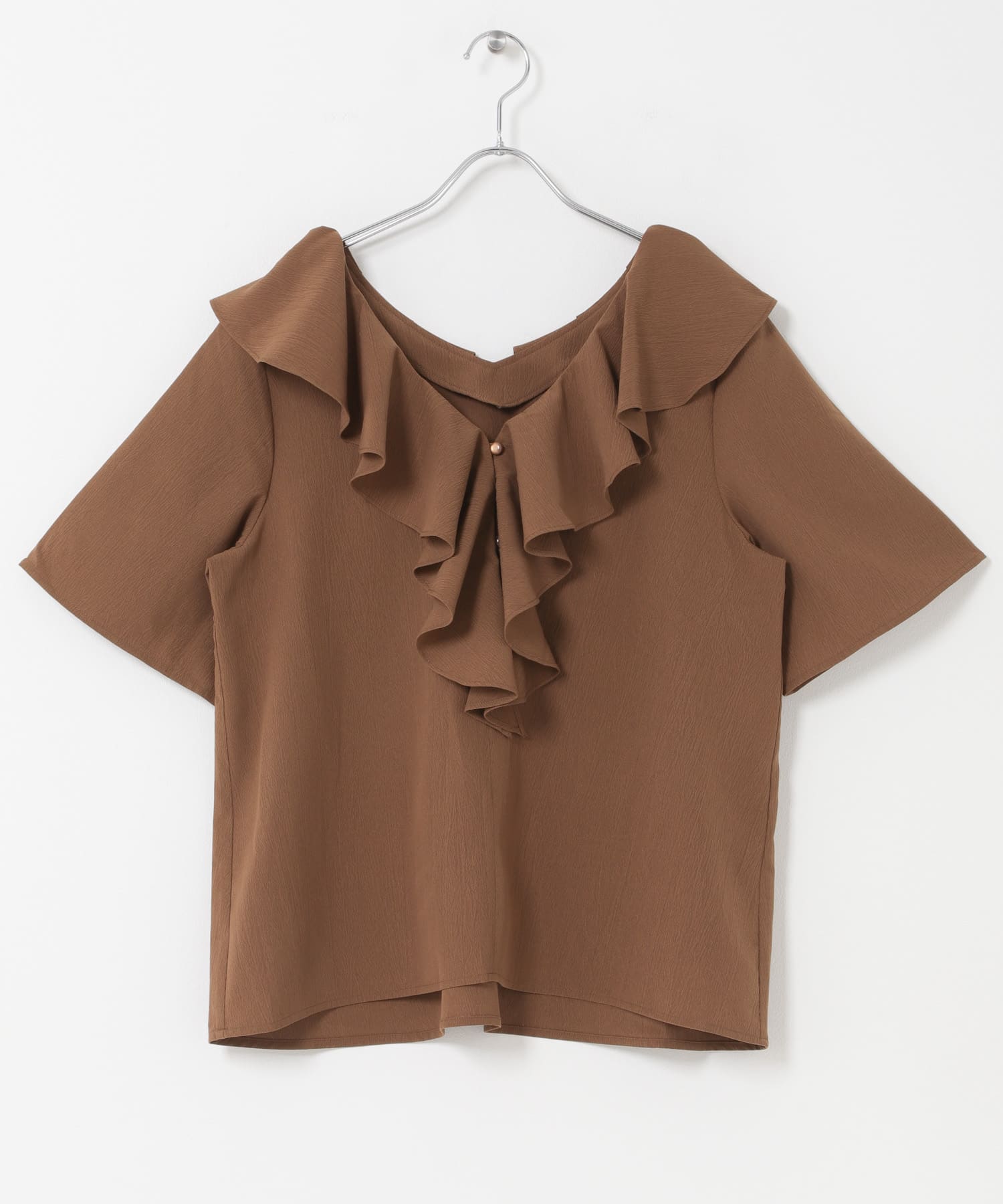 フリルカラーブラウス BRN Free