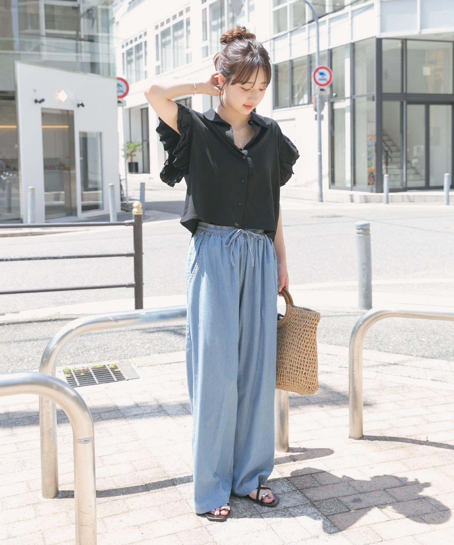 洗濯可』レーヨンデニムワイドパンツ(Free BLK): ボトム｜URBAN
