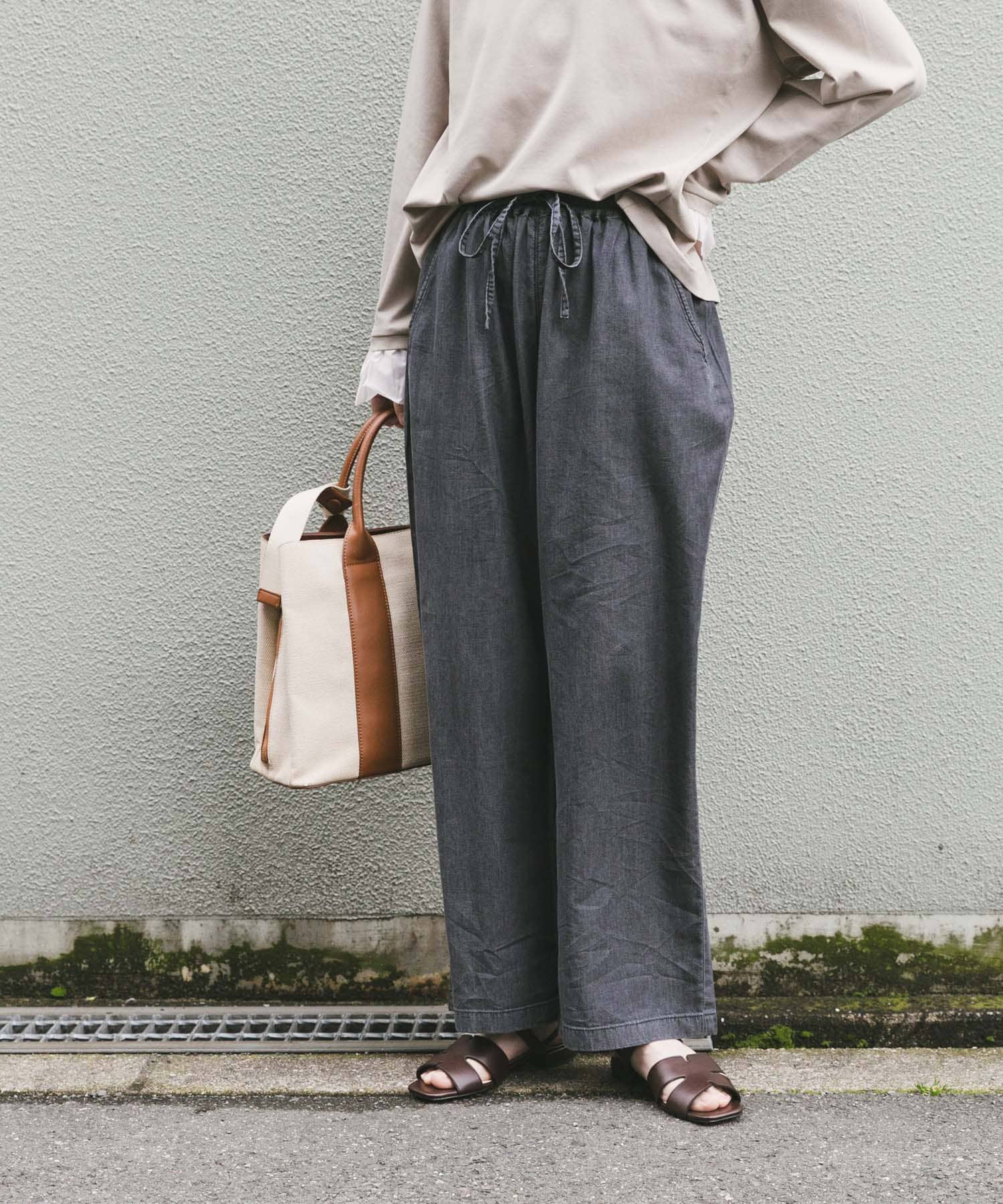 『洗濯可』レーヨンデニムワイドパンツ