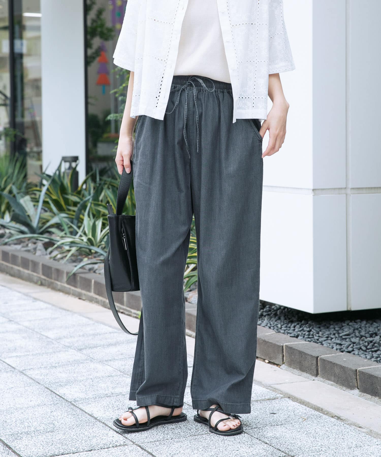 『洗濯可』レーヨンデニムワイドパンツ