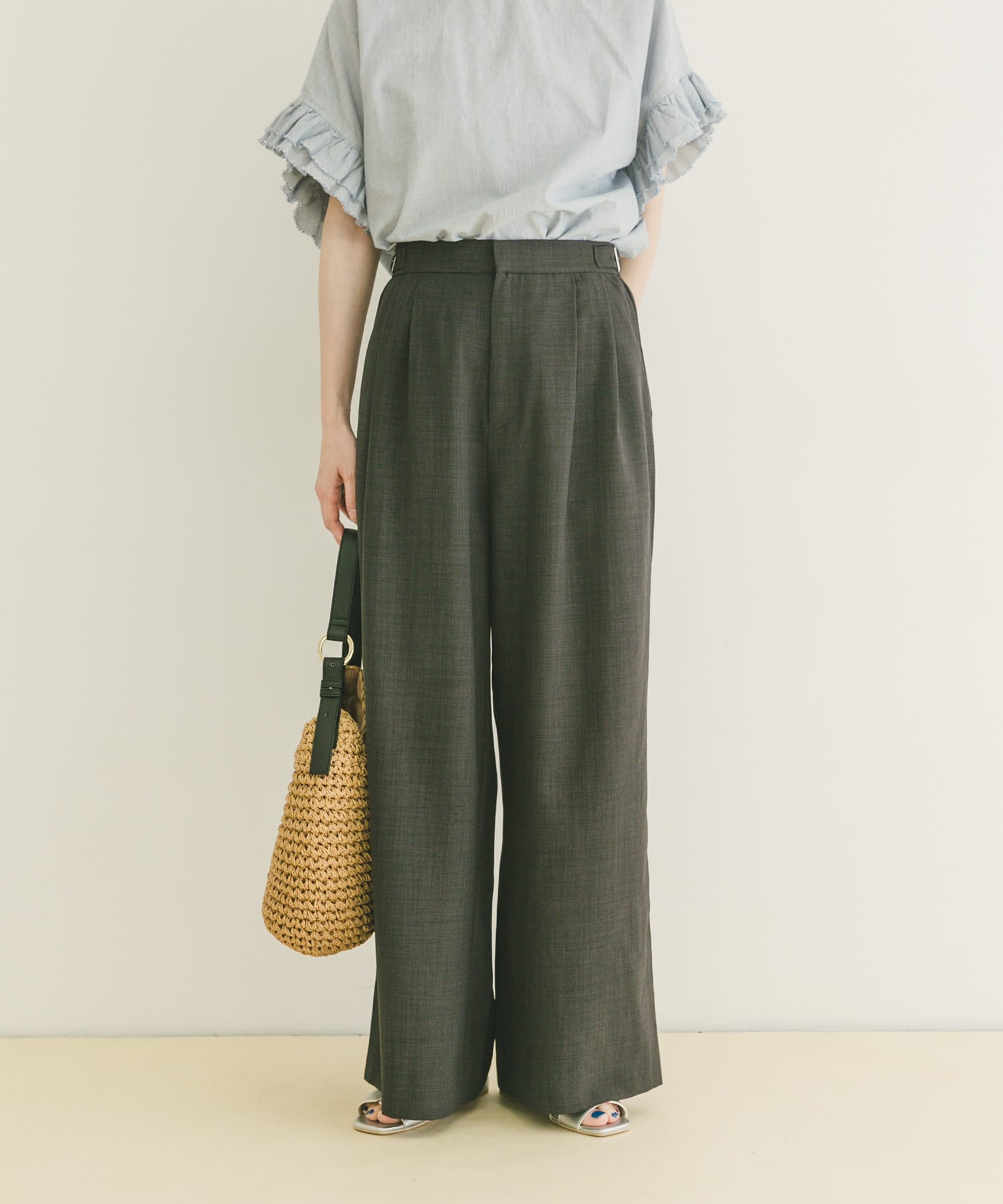 『イージーケア/接触冷感/UVカット』SMOOTH LINEN TOUCH ワイドパンツ