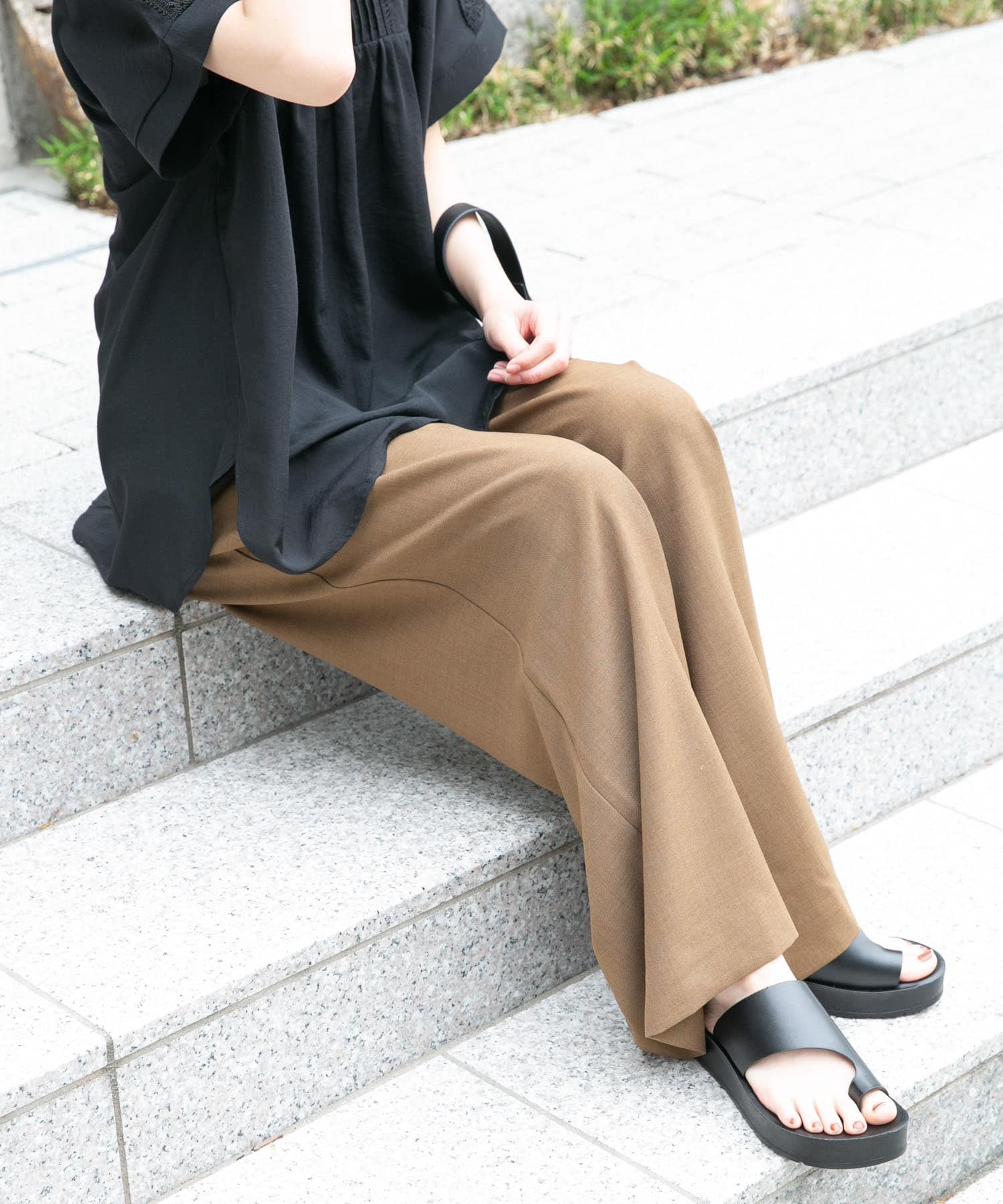 『イージーケア/接触冷感/UVカット』SMOOTH LINEN TOUCH ワイドパンツ