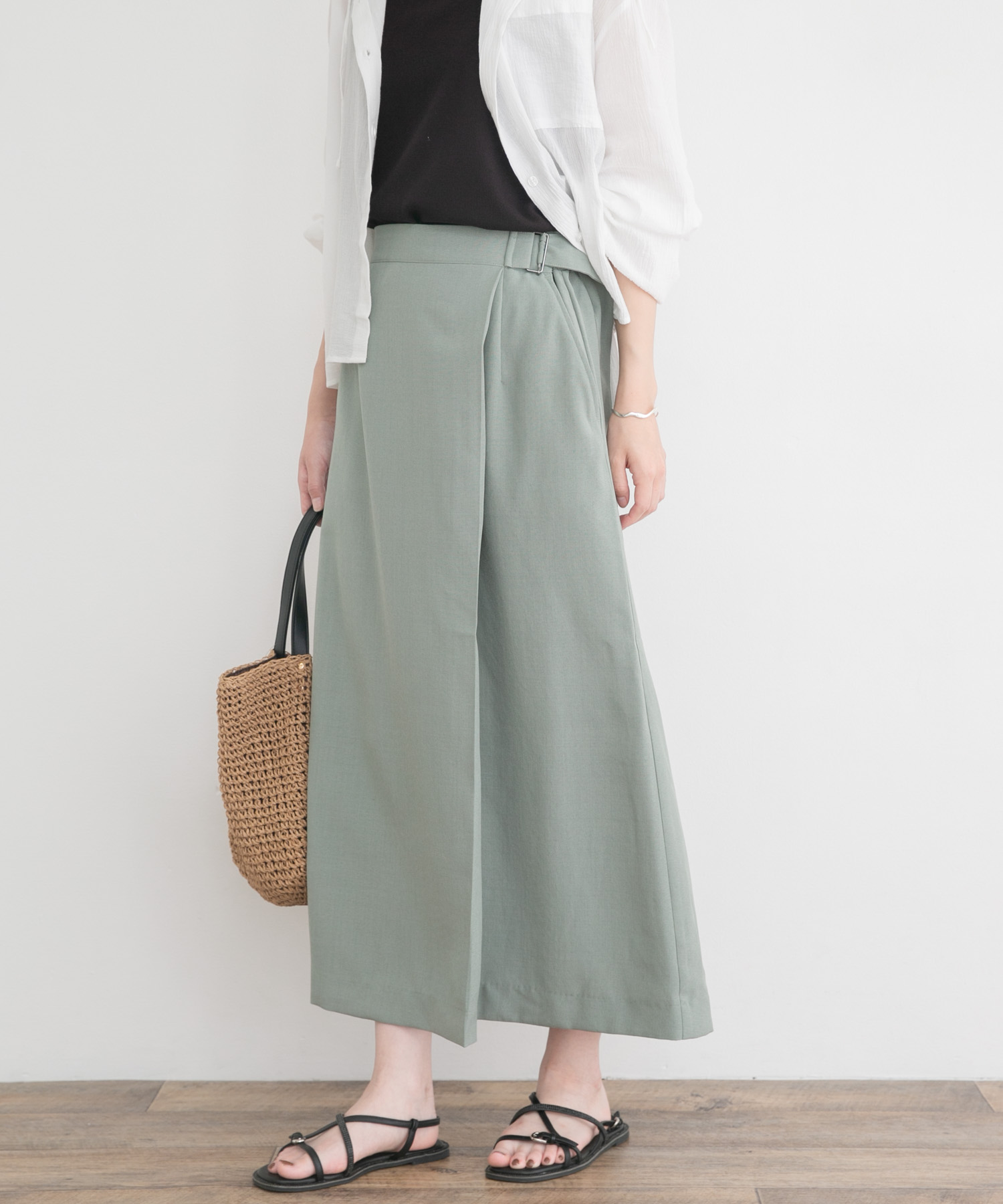 『イージーケア/接触冷感/UVカット』SMOOTH LINEN TOUCH ラップスカート