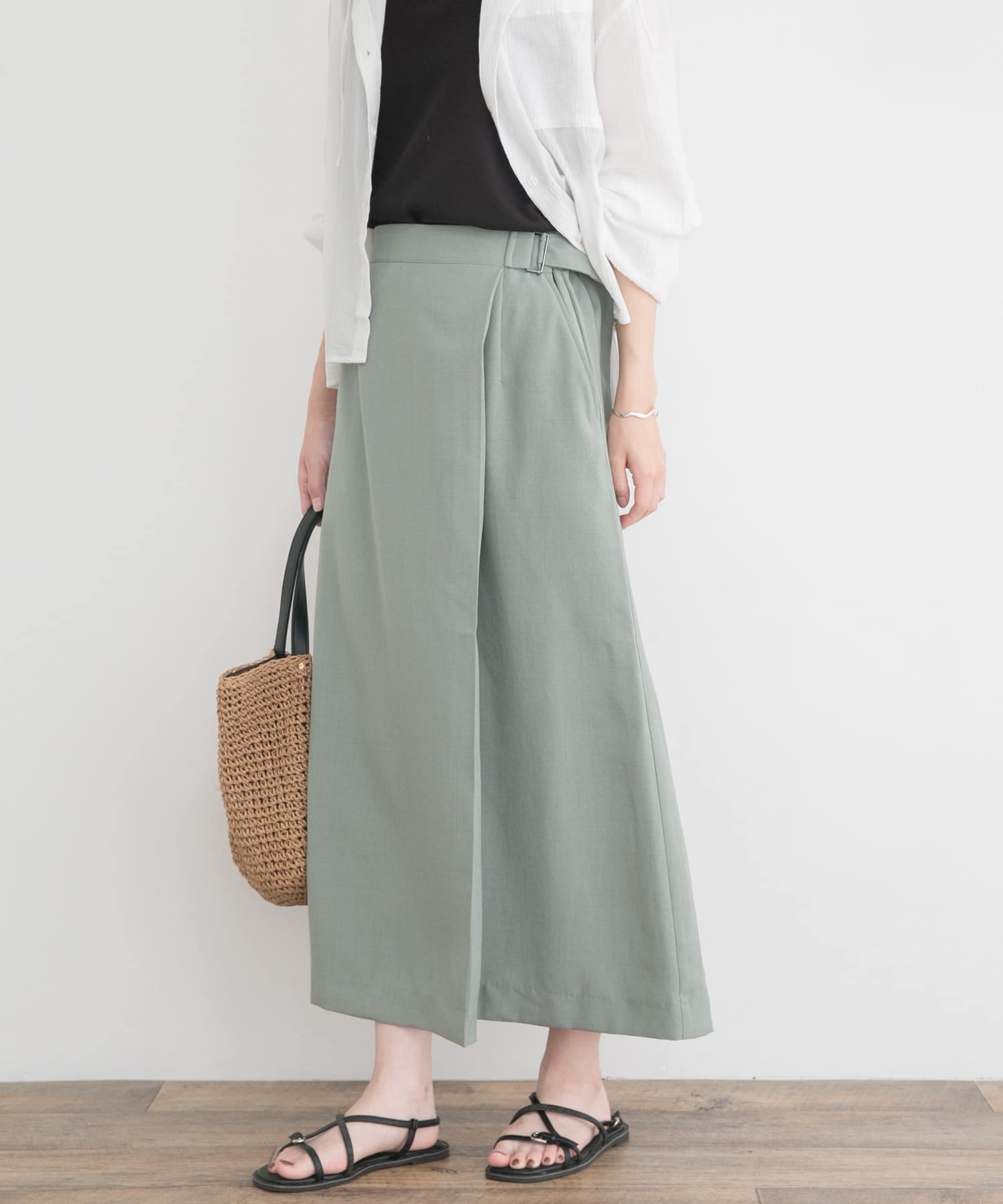 『イージーケア/接触冷感/UVカット』SMOOTH LINEN TOUCH ラップスカート