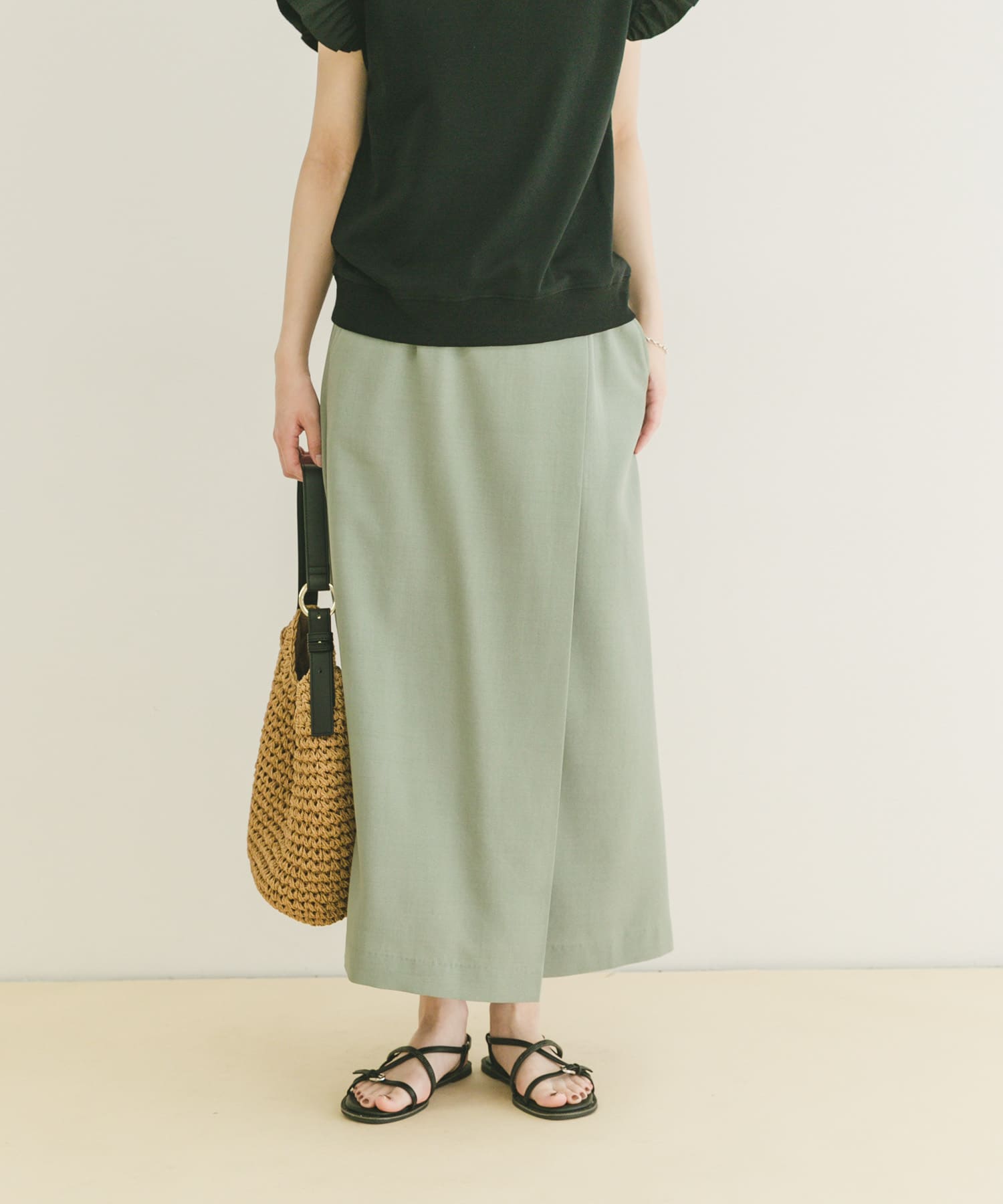 『イージーケア/接触冷感/UVカット』SMOOTH LINEN TOUCH ラップスカート