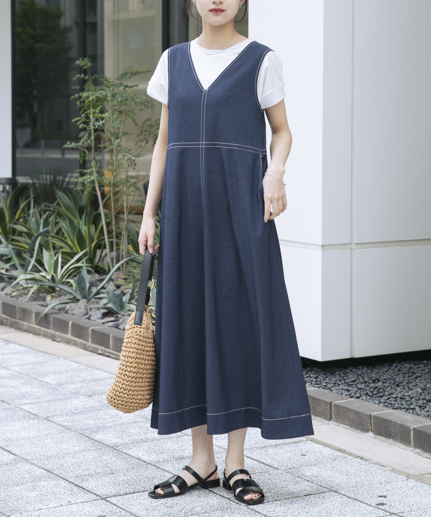 『洗濯可』レーヨンデニムテントワンピース