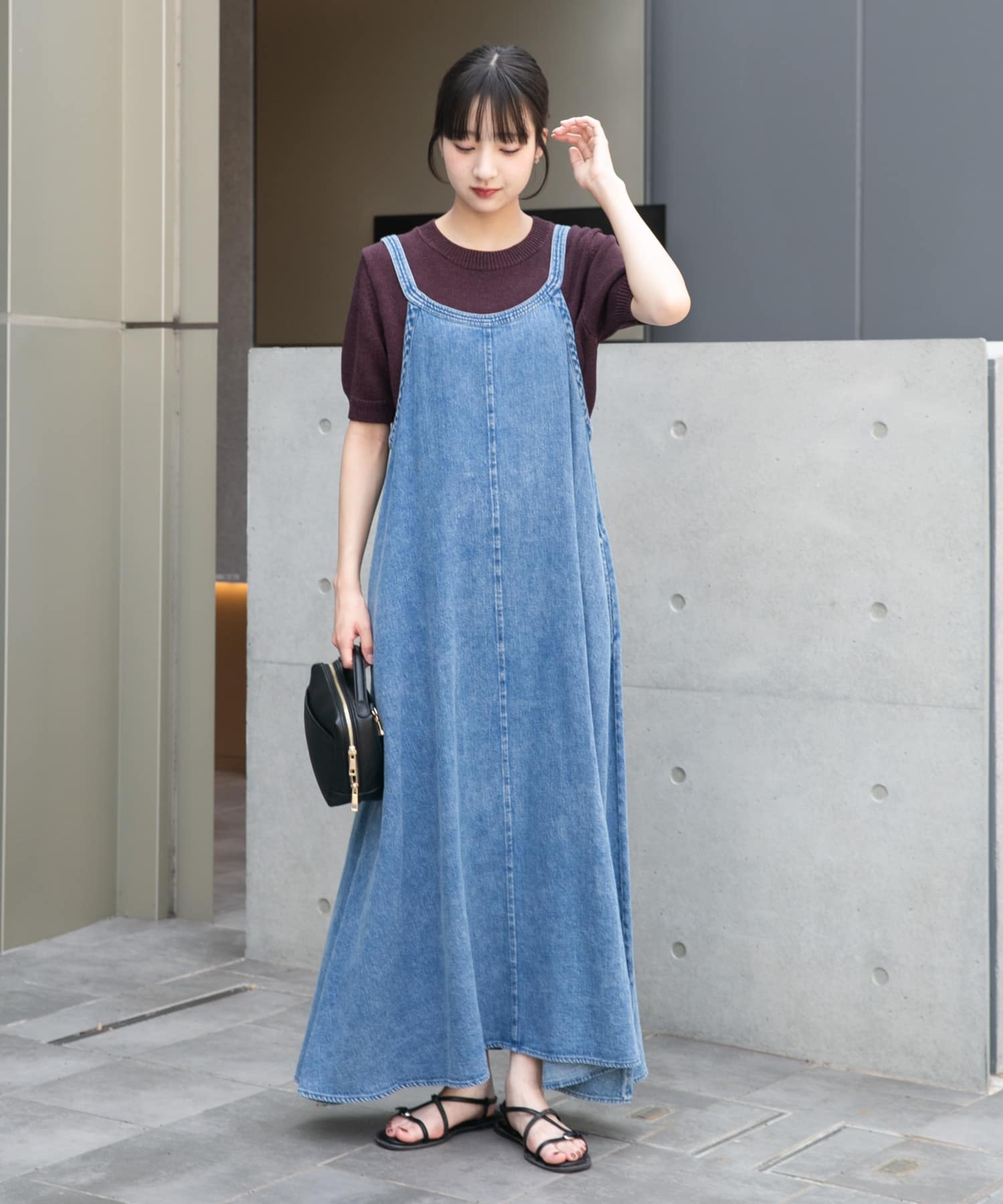 綿麻デニムキャミワンピース