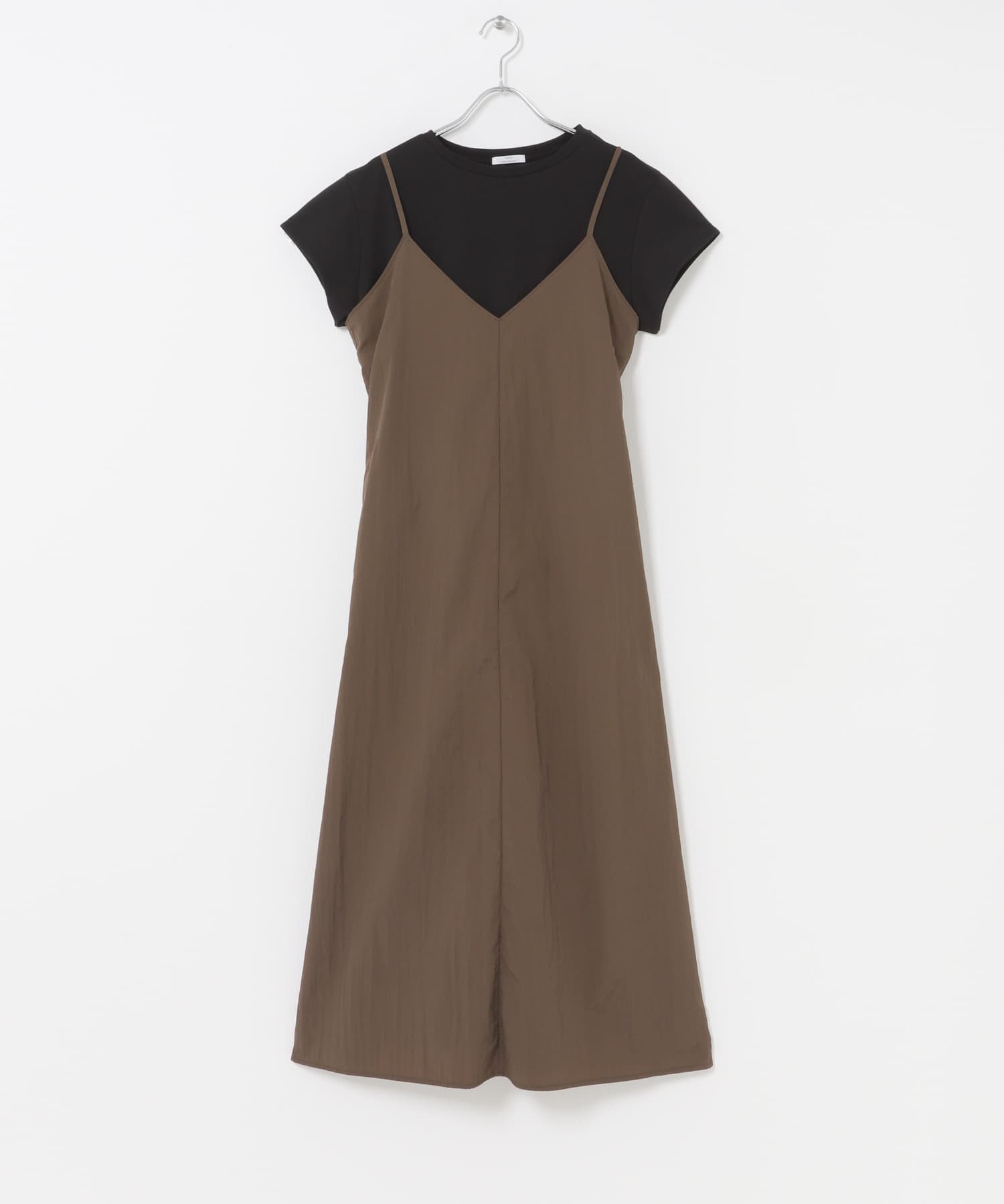 ワッシャーナイロンキャミワンピースセット BLK×BRN Free