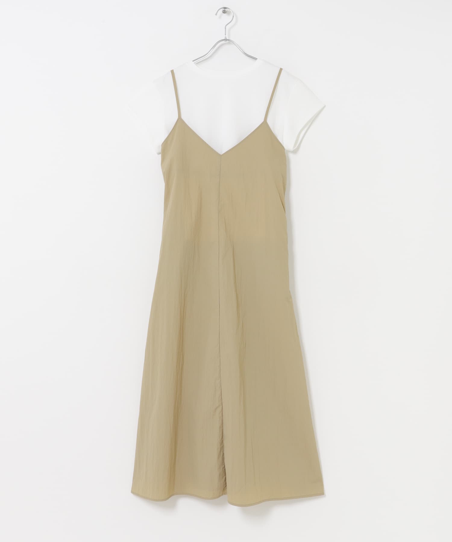 ワッシャーナイロンキャミワンピースセット WHT×BEG Free