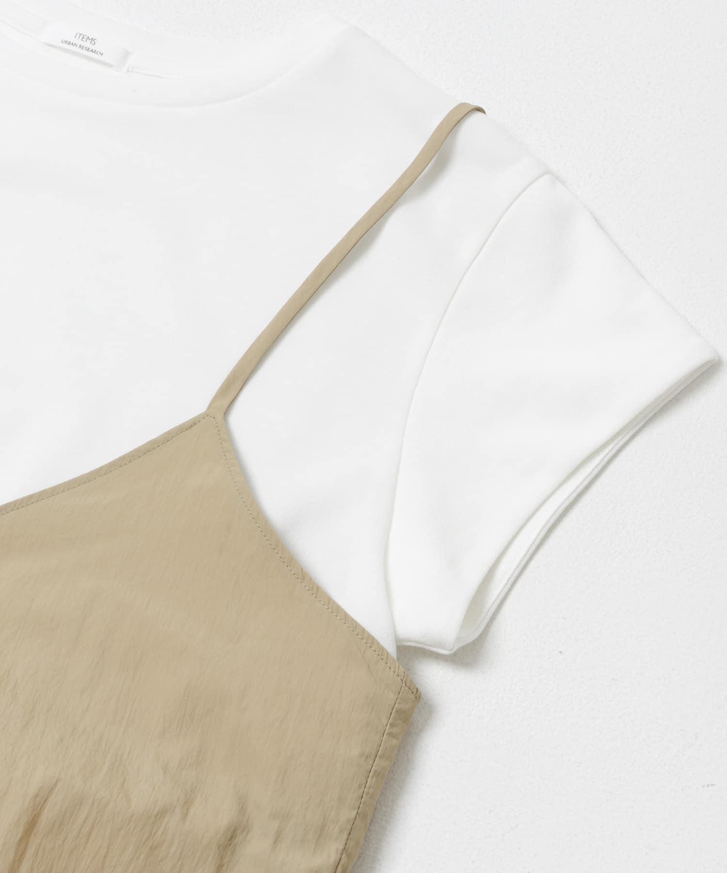 ワッシャーナイロンキャミワンピースセット WHT×BEG Free