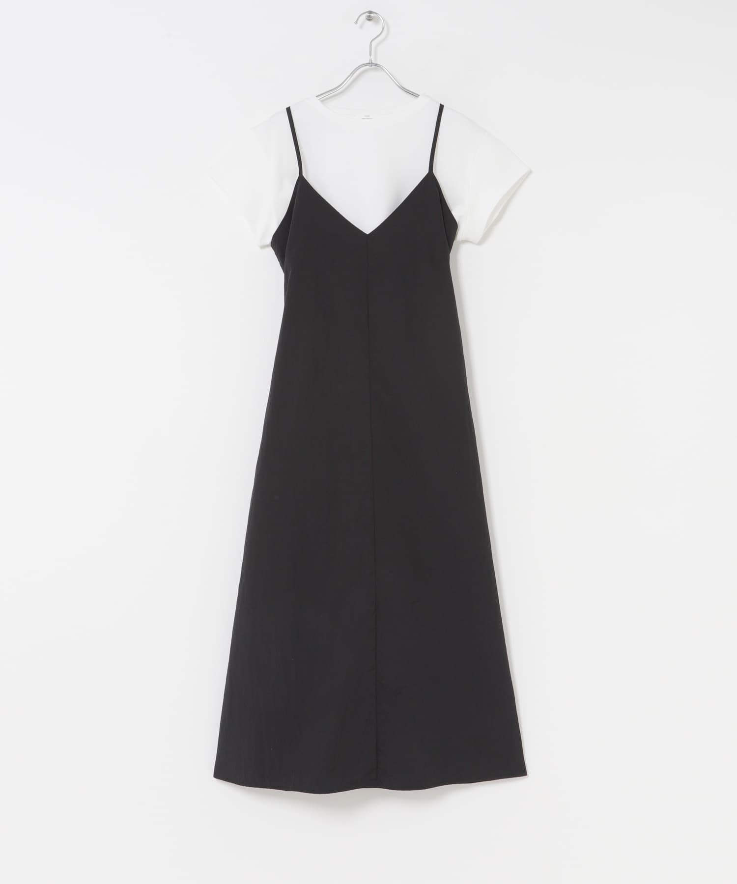 ワッシャーナイロンキャミワンピースセット WHT×BLK Free