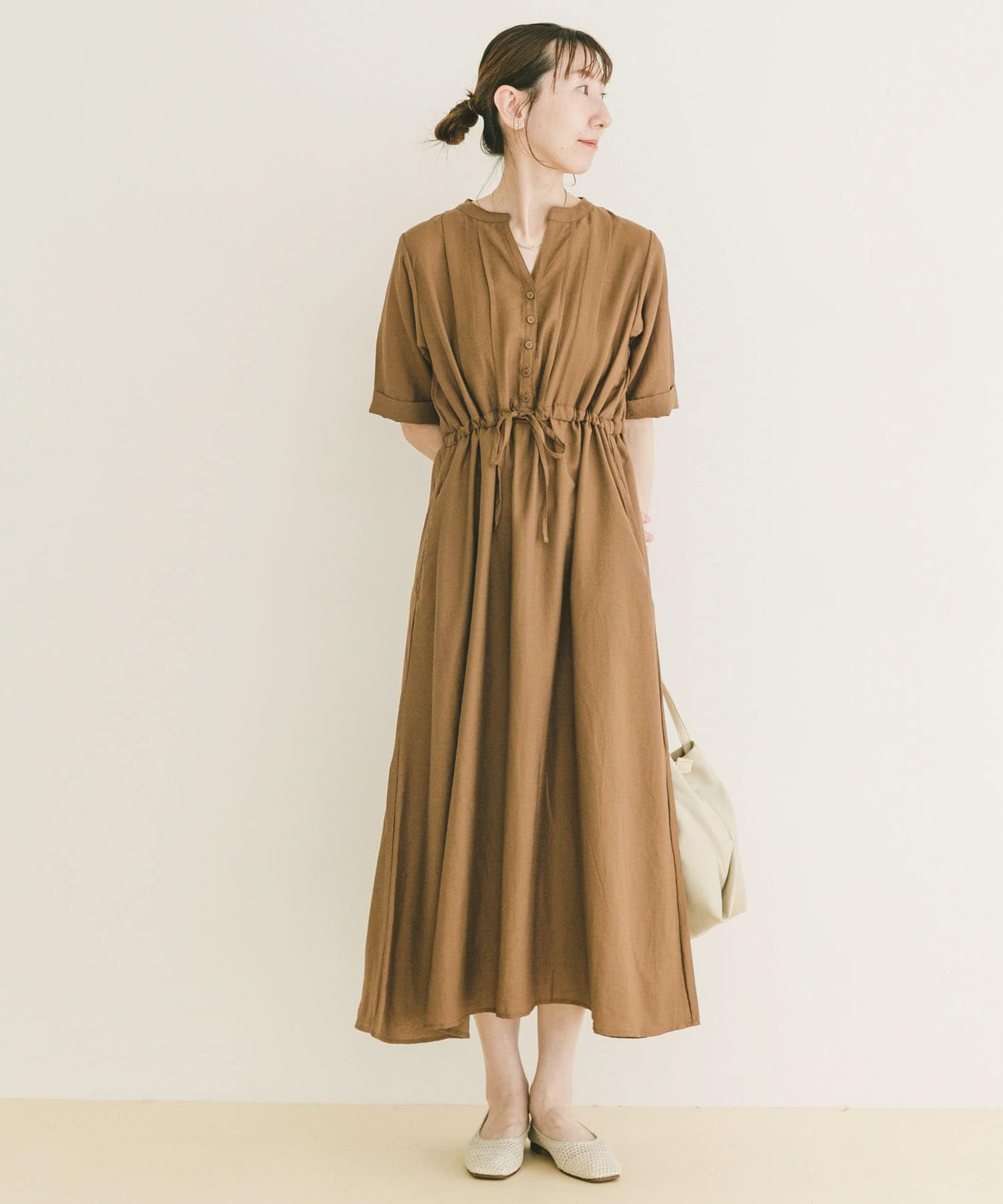 ウエストマーク半袖ワンピース