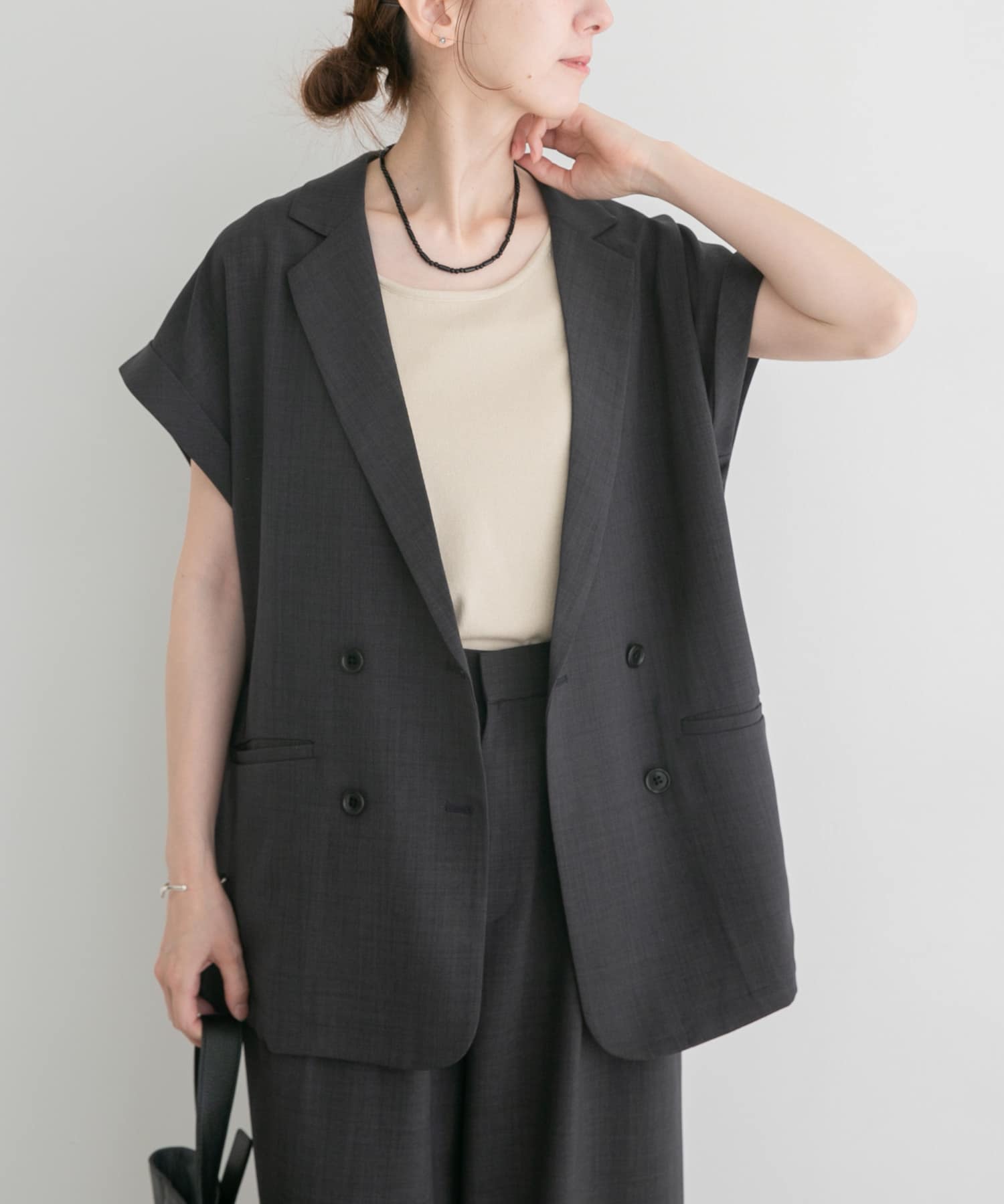 『イージーケア/接触冷感/UVカット』SMOOTH LINEN TOUCH ジレ