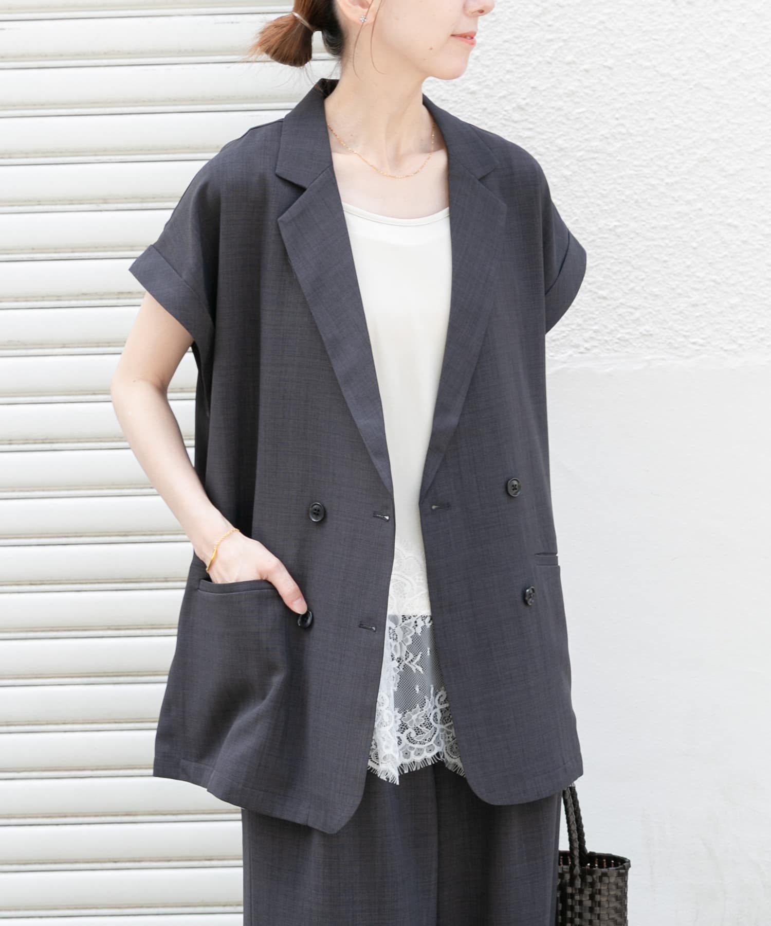 『イージーケア/接触冷感/UVカット』SMOOTH LINEN TOUCH ジレ