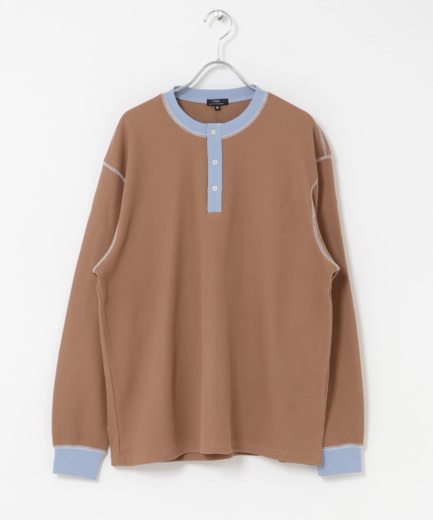 配色ワッフルヘンリーネックカットソー MOCHA M