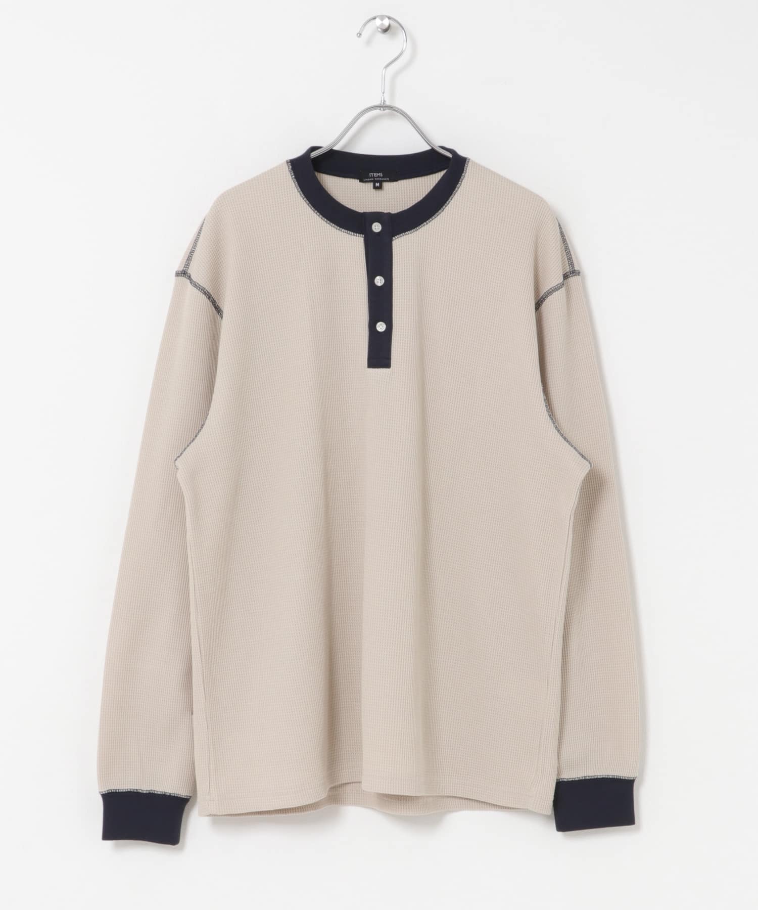 配色ワッフルヘンリーネックカットソー IVORY M
