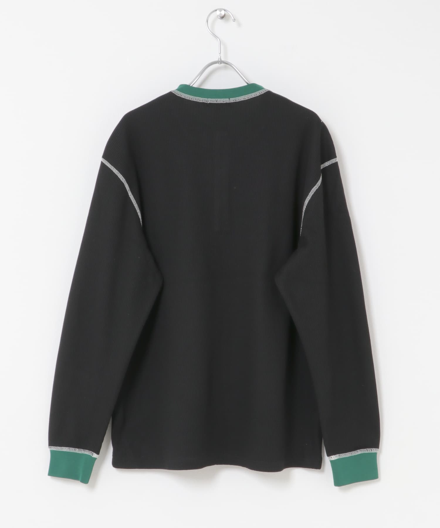 配色ワッフルヘンリーネックカットソー BLACK M