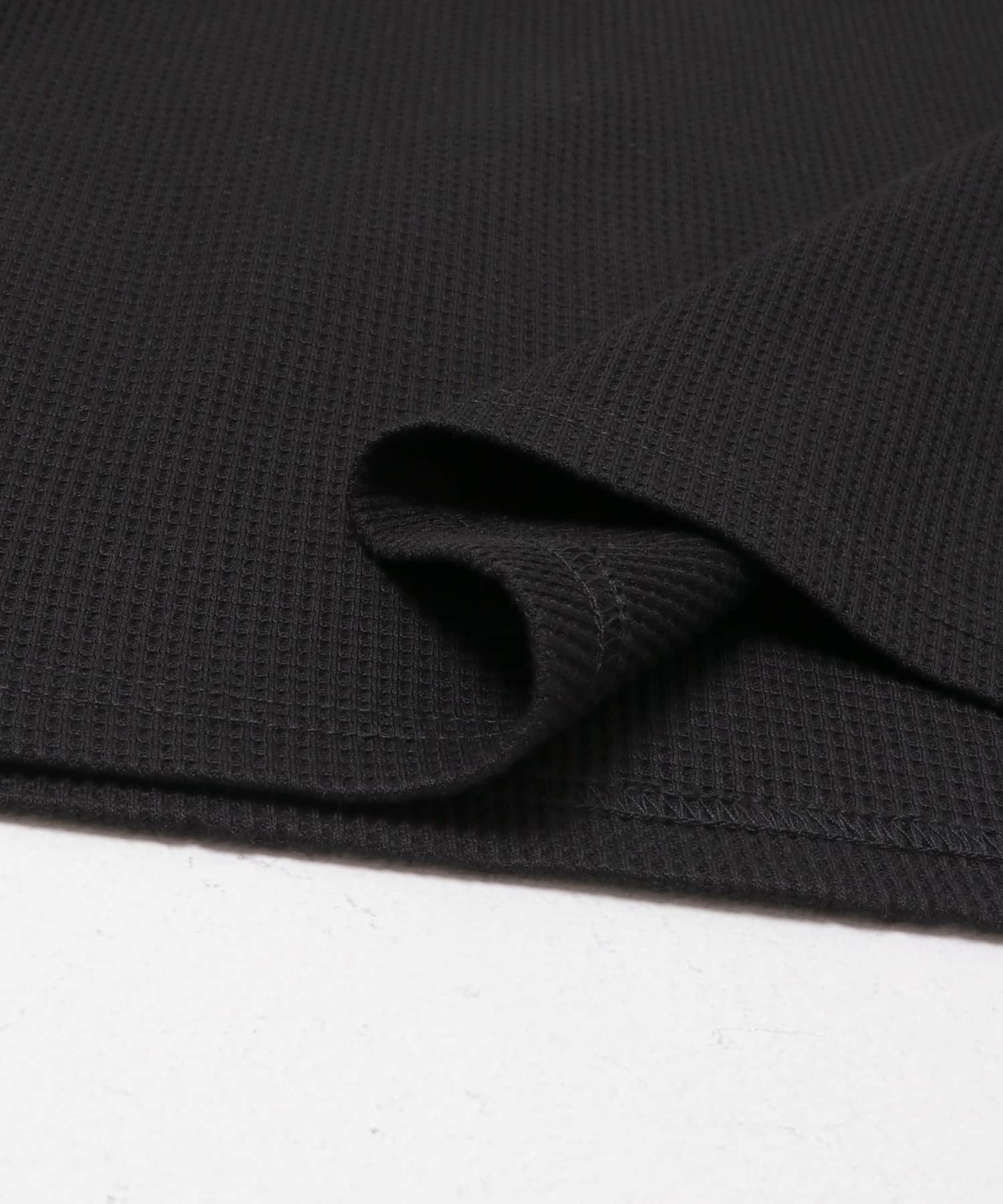配色ワッフルヘンリーネックカットソー BLACK M