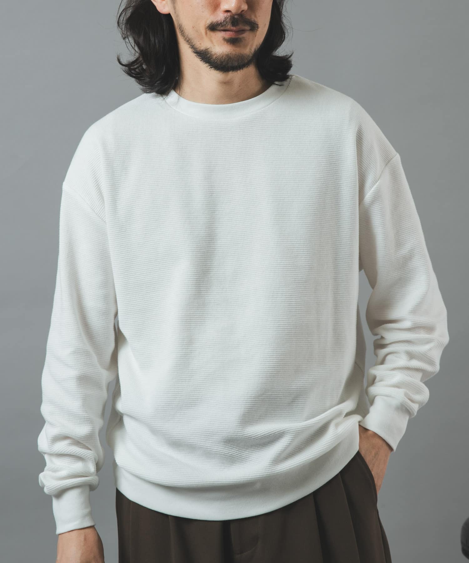 ワッフルロングスリーブカットソー
