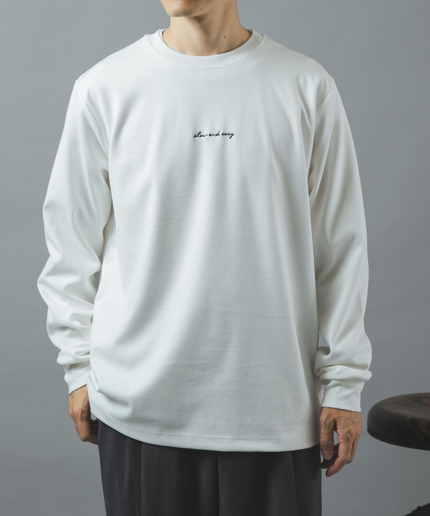 刺繍TRストレッチポンチロングスリーブカットソー(M WHITE): トップス