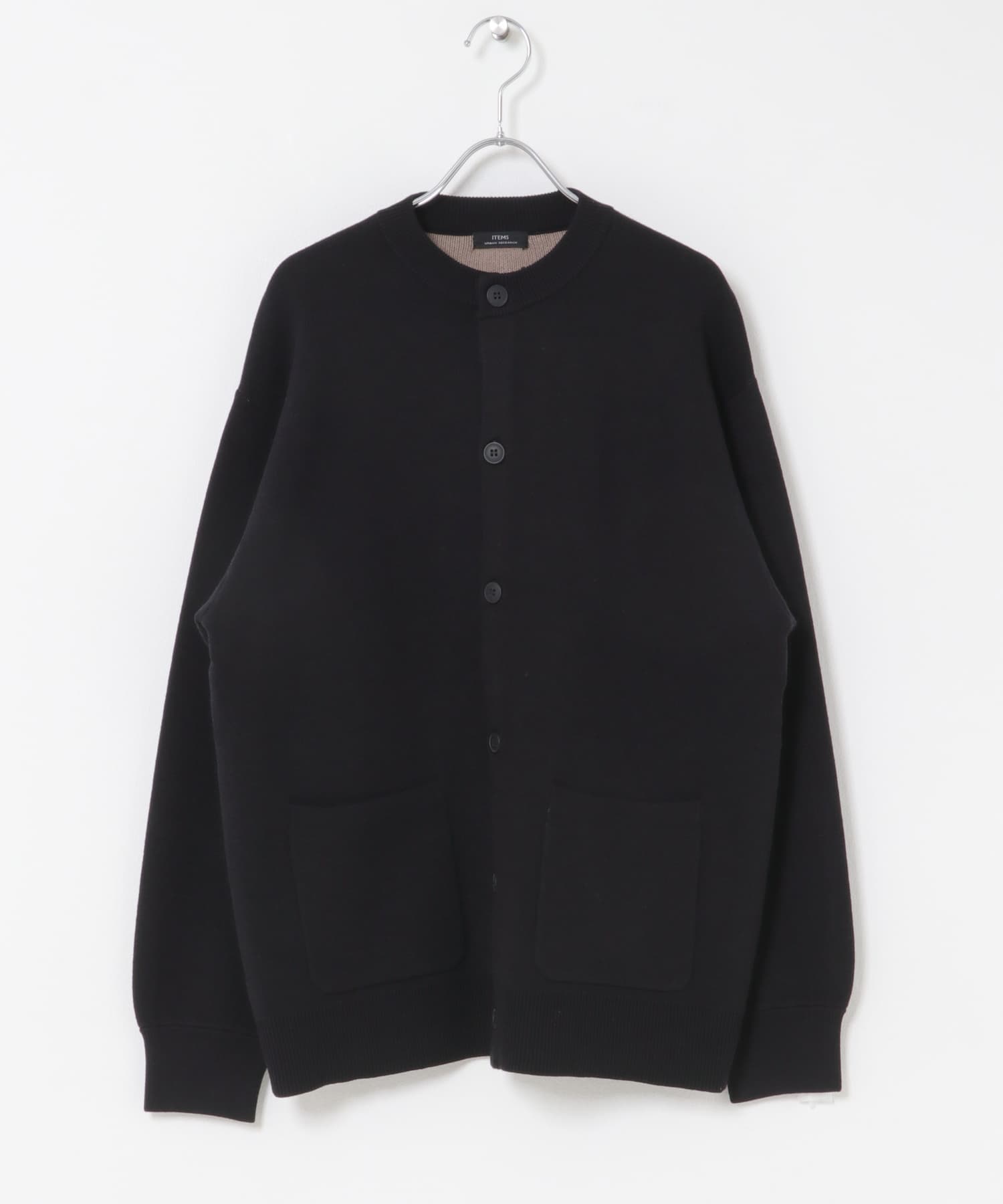 『洗濯可』スウェットタッチニットクルーネックカーディガン BLACK M