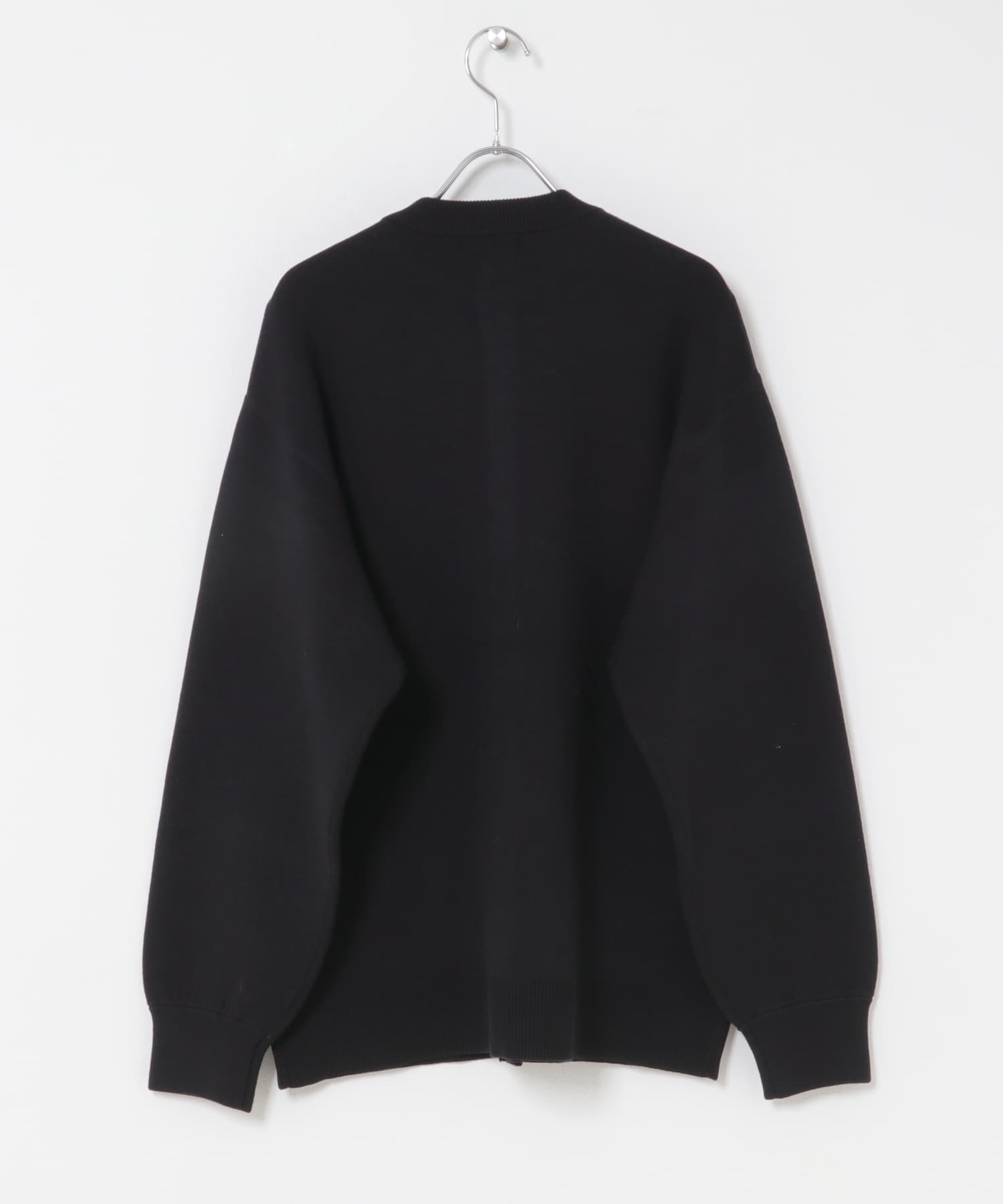 『洗濯可』スウェットタッチニットクルーネックカーディガン BLACK M