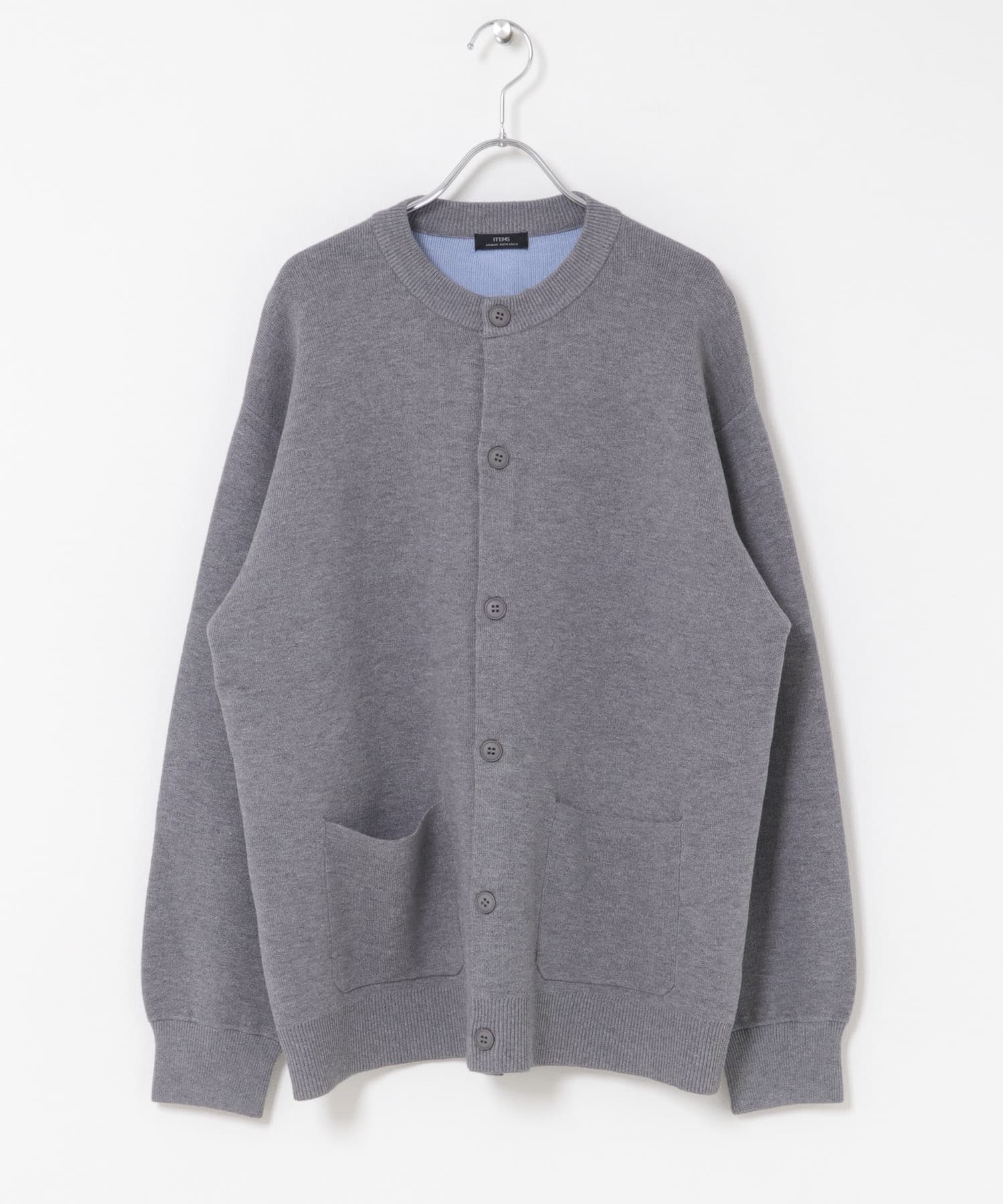 『洗濯可』スウェットタッチニットクルーネックカーディガン TOP GRAY M