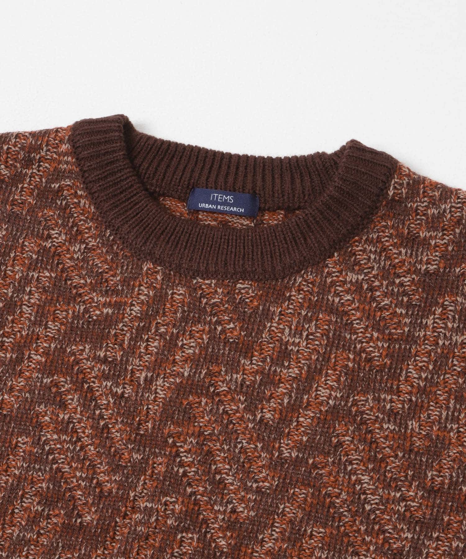 MIXカラー クルーネック プルオーバーニット BROWN M