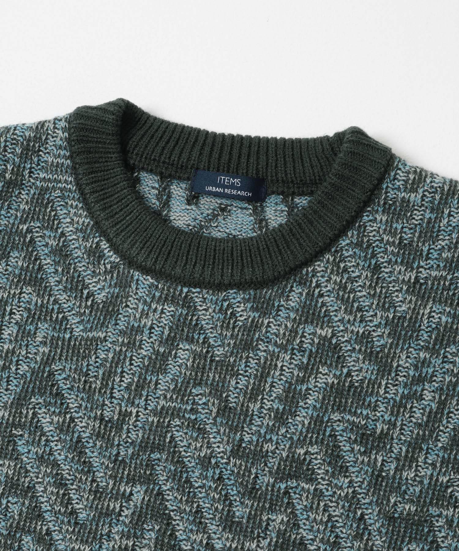 MIXカラー クルーネック プルオーバーニット BLUEGREEN M