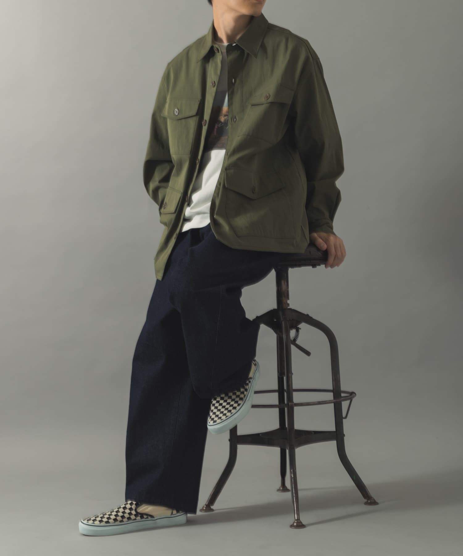 4-pocket ツイルフィールドシャツジャケット(M OLIVE): アウター
