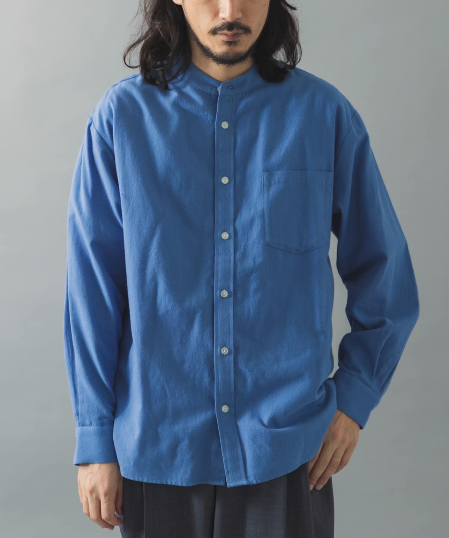 ソフトタッチフランネルバンドカラーシャツ(M GRAY): トップス｜URBAN