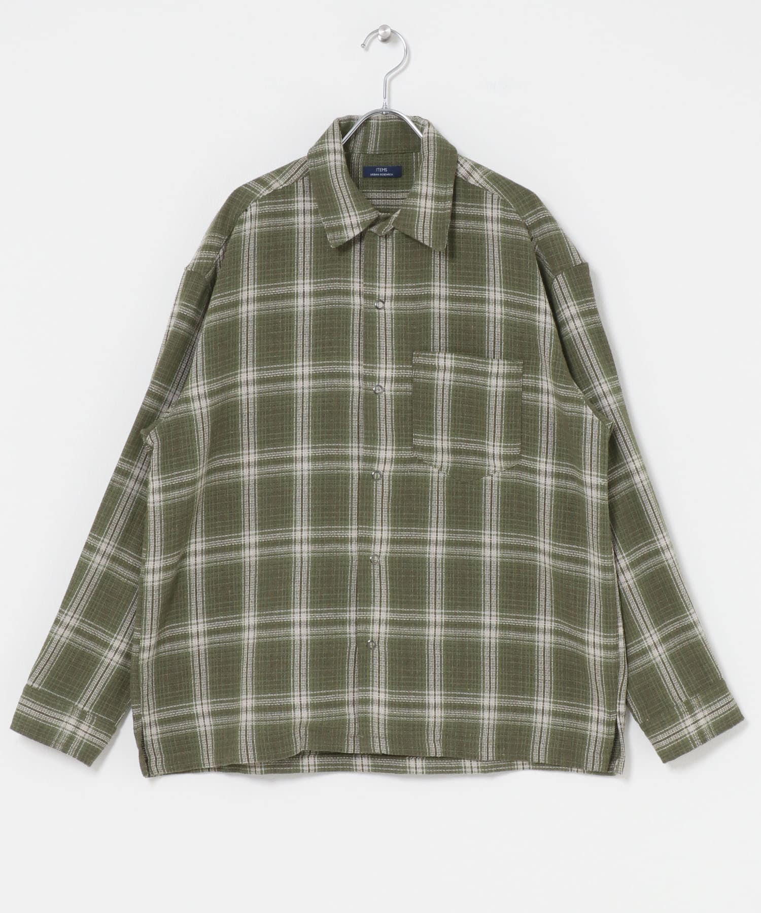 ツイードチェックリングドットボタンシャツ OLIVE M