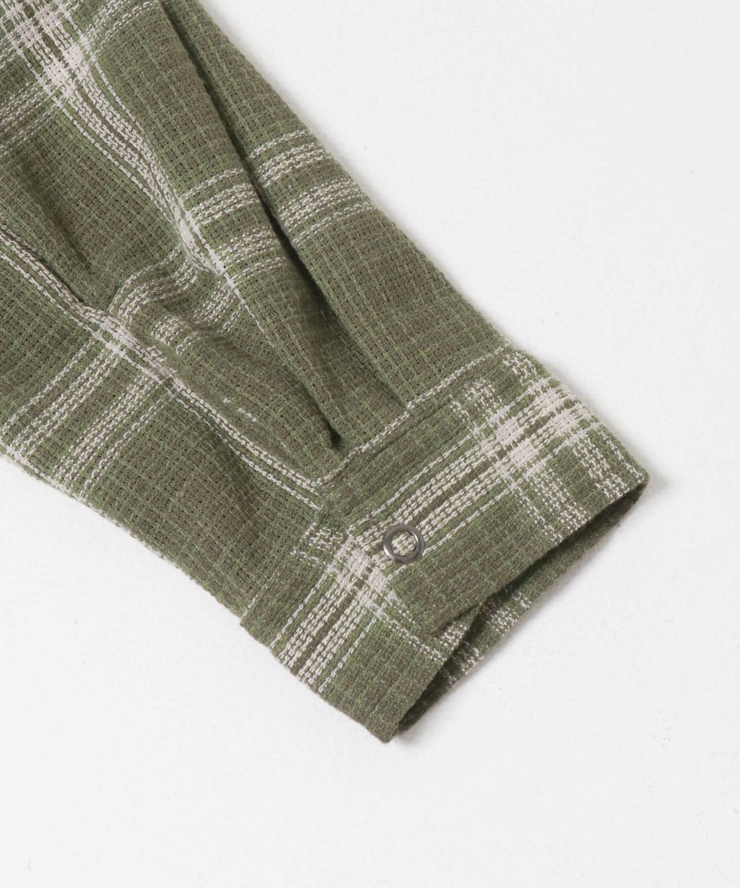ツイードチェックリングドットボタンシャツ OLIVE M