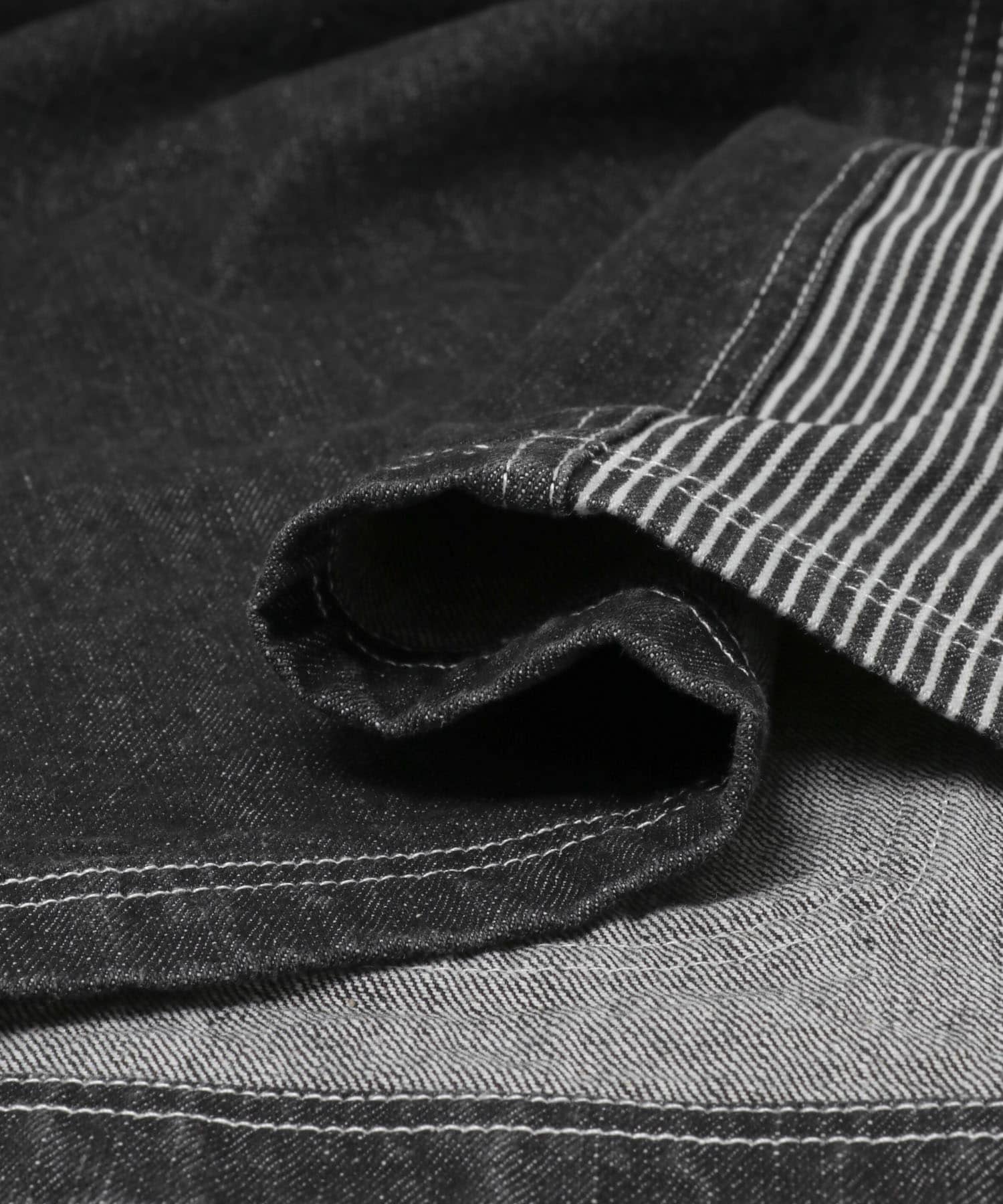 ヒッコリー×デニム切替 ワークジャケット BLACK M