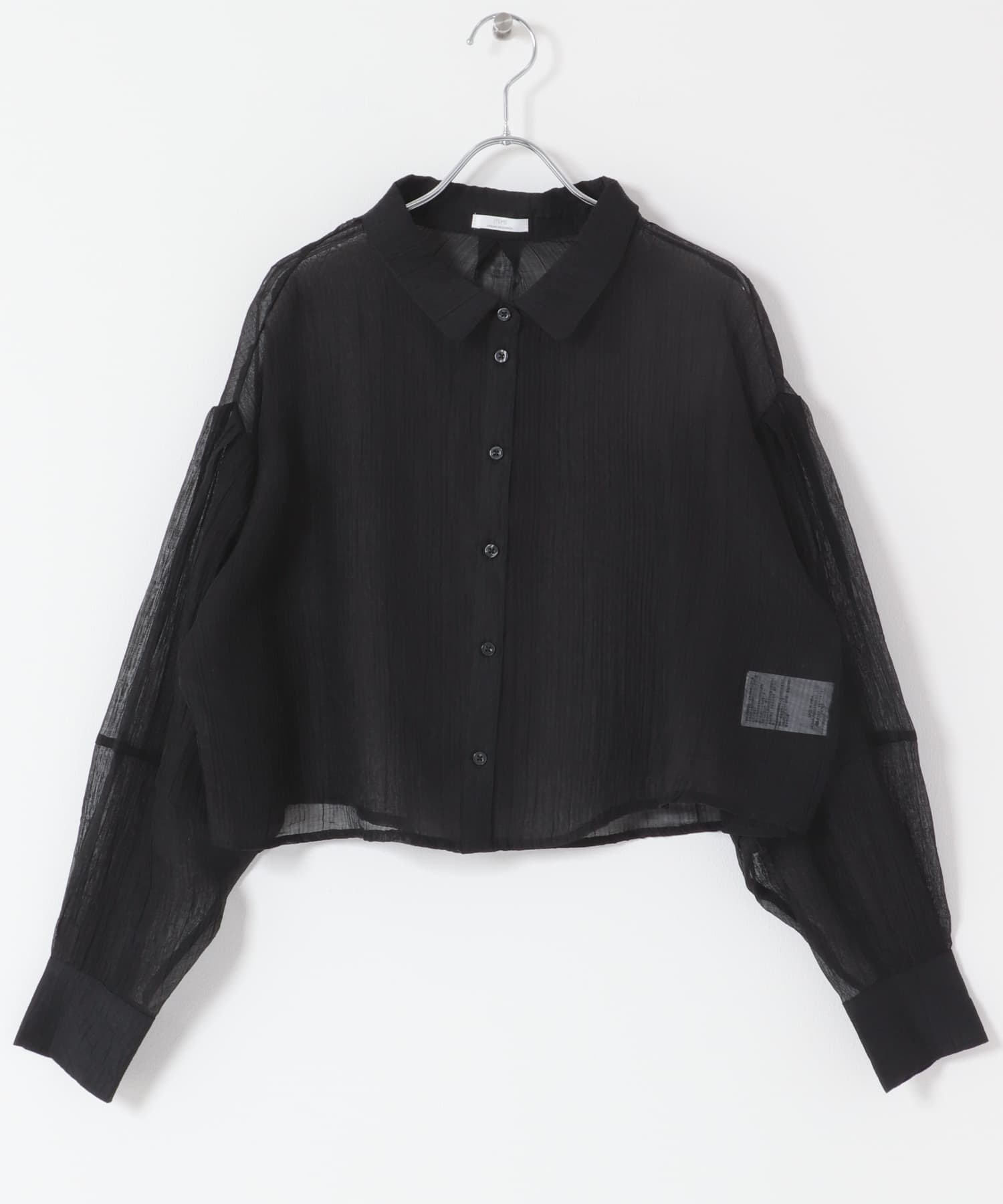 シアークロップドボリュームスリーブシャツ BLK Free