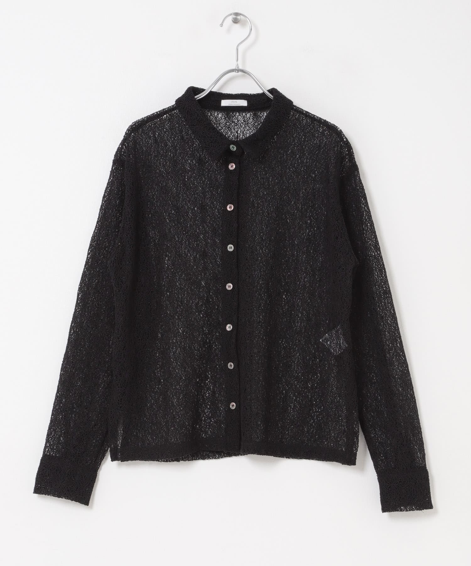襟付きレースシャツ BLK Free