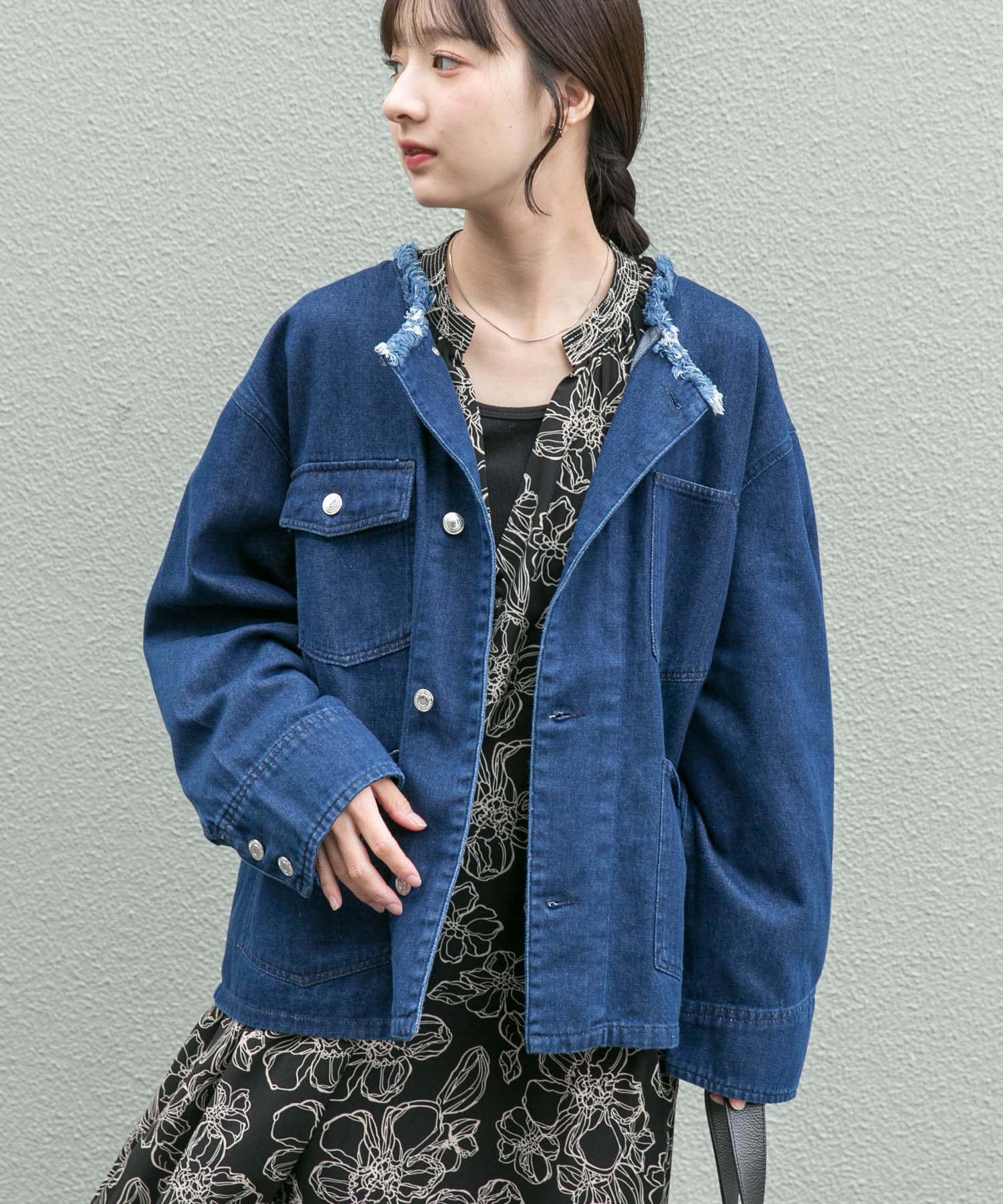 デニムオーバーノーカラージャケット