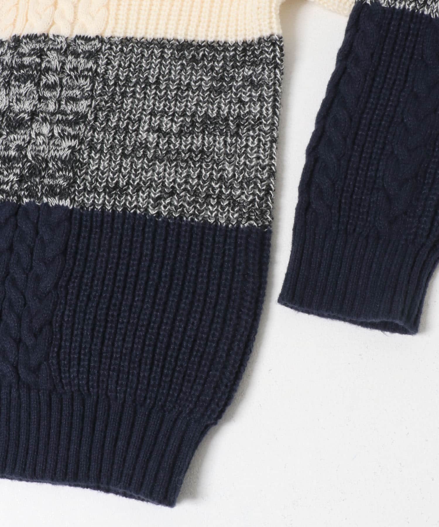 パネルテクスチャーボーダークルーネックニット NAVY M